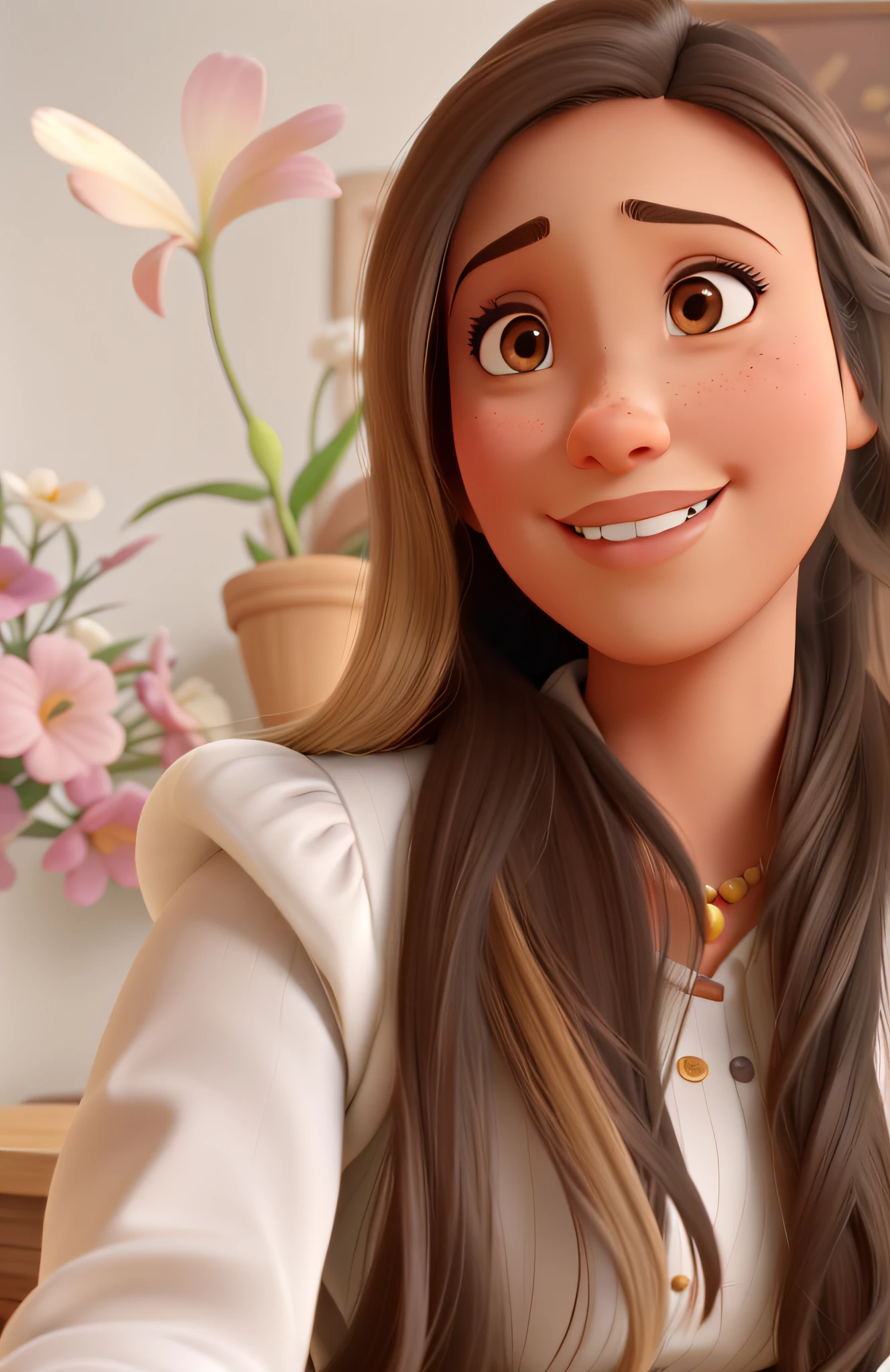 Uma mulher morena estilo disney pixar, alta qualidade, melhor qualidade