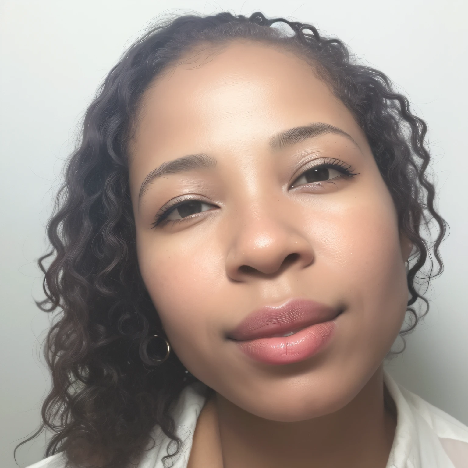 There's a woman with curly hair and a white shirt, imagem de perfil, foto de uma mulher negra, taken in the early 2020s, Anos Imane, close-up headshot, foto do perfil, head shoot, Mulheres de 40 anos, Directed by: Chinwe Chukwuogo-Roy, medium close up portrait, 3 0 anos de idade mulher