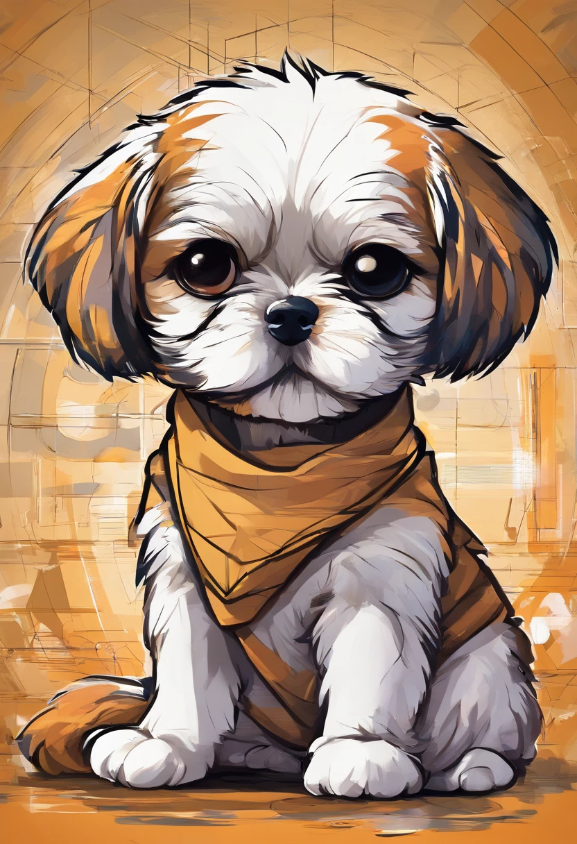(cachorro shitzu with and caramel  ),(melhor pose),(best angle), (better expression), Eduardo Kobra acolchoamento ,multidimensional geometric wall PORTRAIT, arte, Chibi,Yang08k, lindo, Colouring,