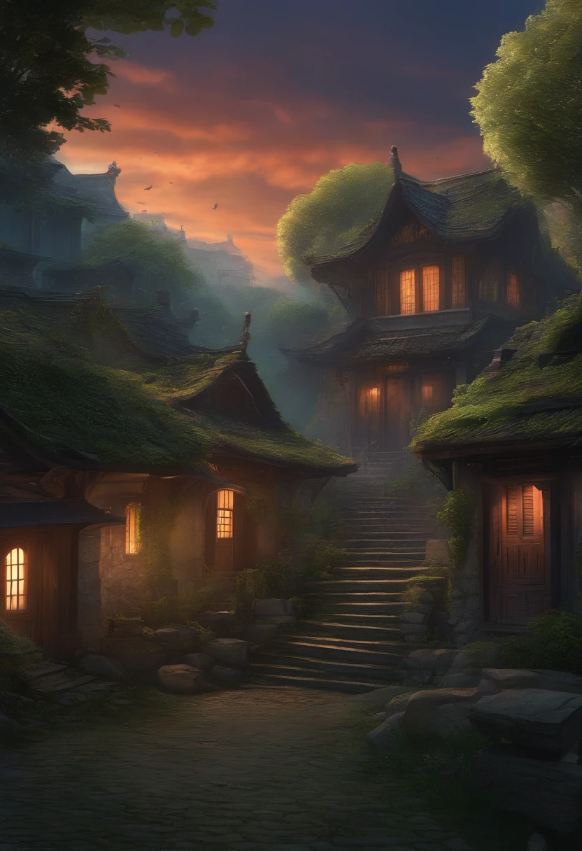 Houses Anime Scenery, and ground destroyed