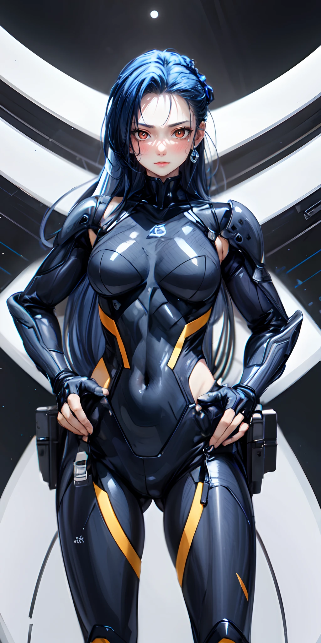 1girl, breasts, long_hair, gloves, navel, solo, revealing_clothes, black_hair, very_long_hair, large_breasts, earrings, smile, moon, jewelry, bare_shoulders, black_gloves, looking_at_viewer, elbow_gloves, cleavage, bangs, center_opening, holding, fingerless_gloves, hair_between_eyes, thigh_strap, "long shot scenic professional photograph of {prompt}, perfect viewpoint, highly detailed, wide-angle lens, hyper realistic, with dramatic sky, polarizing filter, natural lighting, vivid colors, everything in sharp focus, HDR, UHD, 64K", anime coloring, anime screencap, sweating,