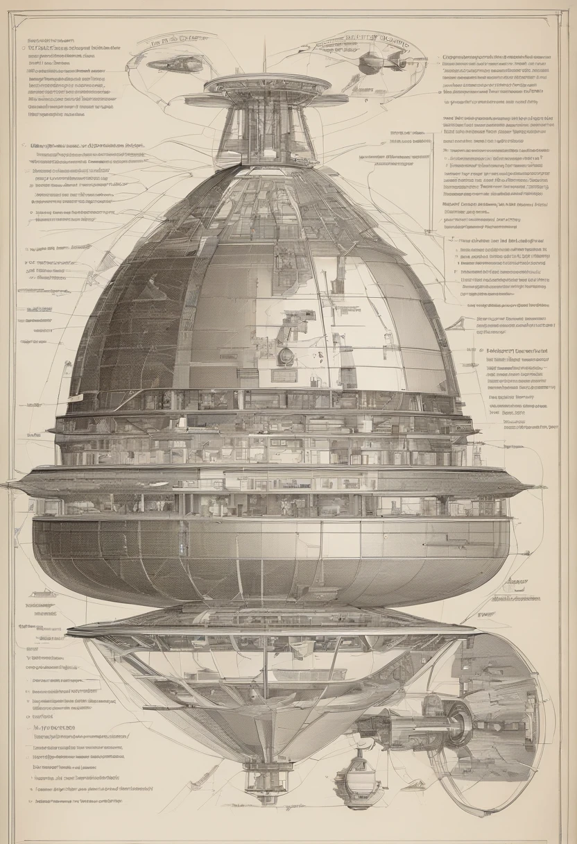 Diagramatic drawing of the structure of spacecraft