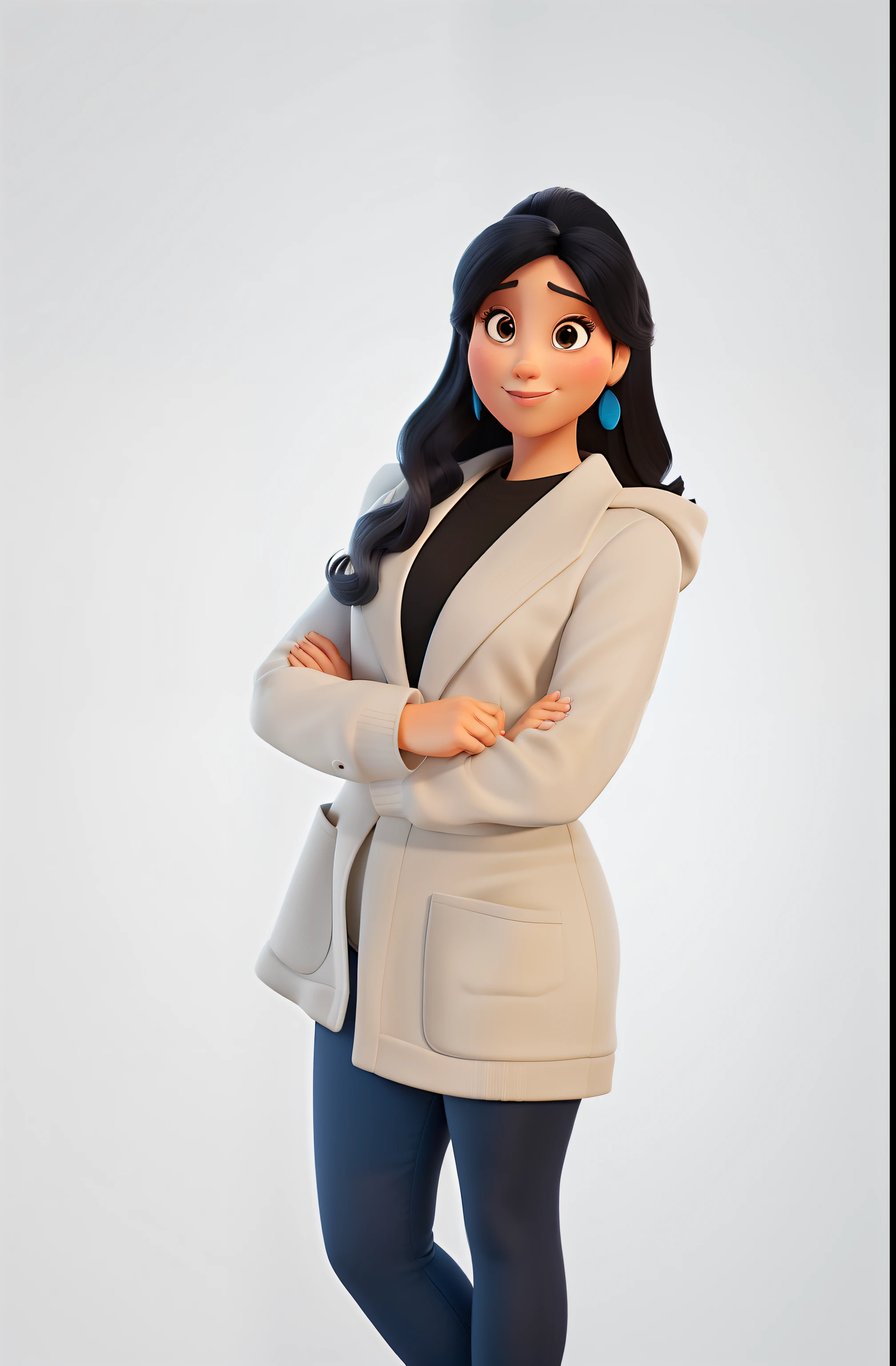 Poster no estilo Disney pixar, alta qualidade, melhor qualidade, mulher parda e sexy, 30 anos cabelo preto longo, corpo esbelto, with background in an architecture office