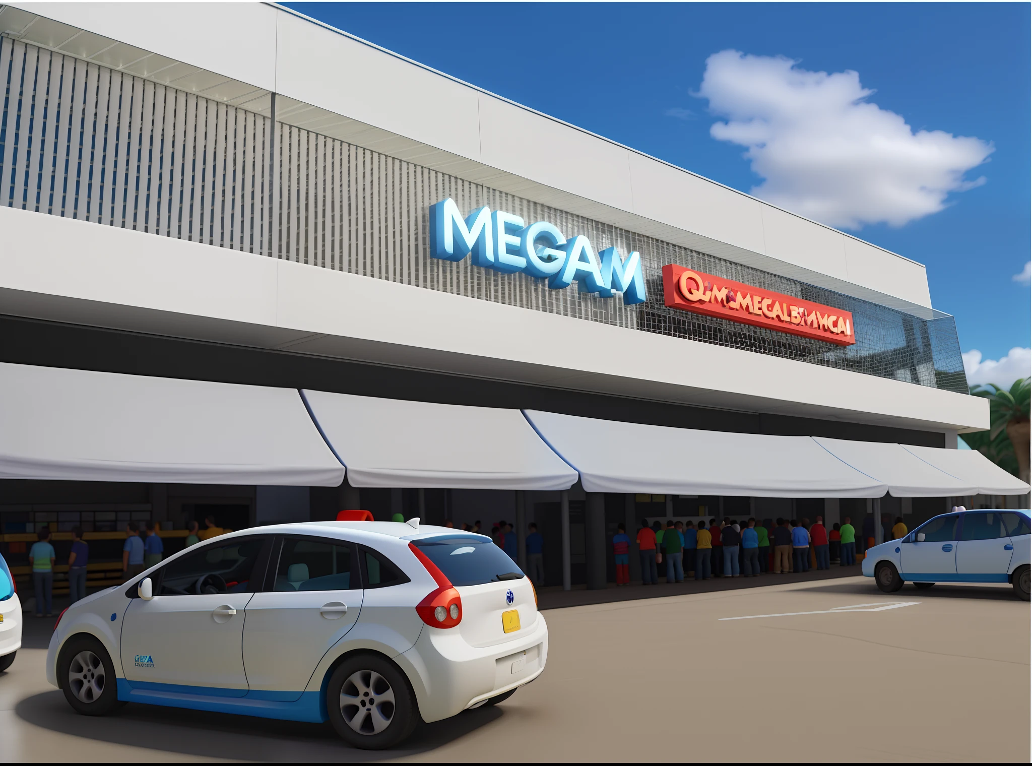 mega bc embalagens e festas Uma loja de embalagens e festas estilo pixar,  com um ceu azul alta qualidade melhor qualidade