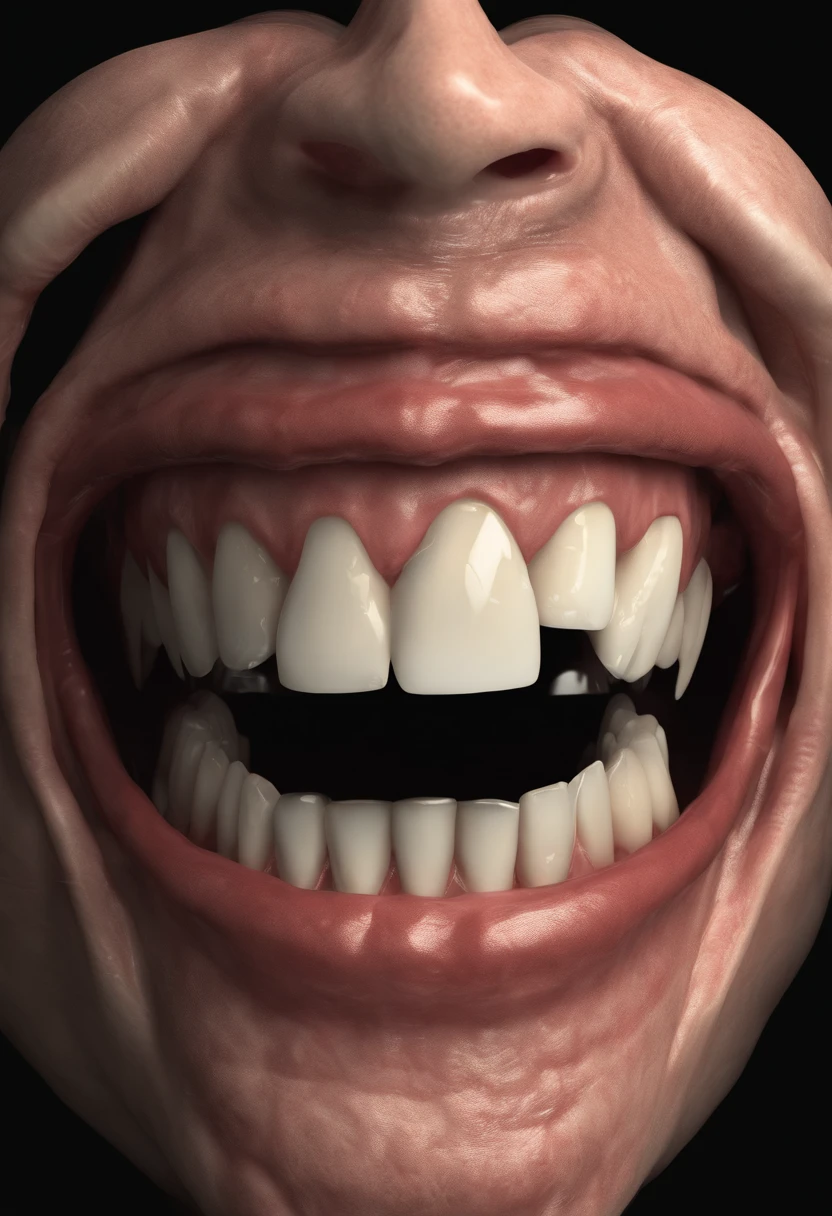 False teeth with fangs in a glass, dark undertones, accent lighting