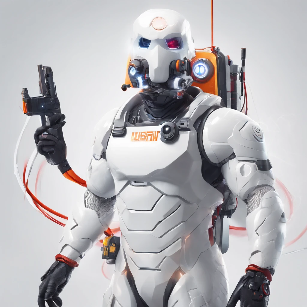 ghostbuster character realistic thunders man white in industry lights lighting