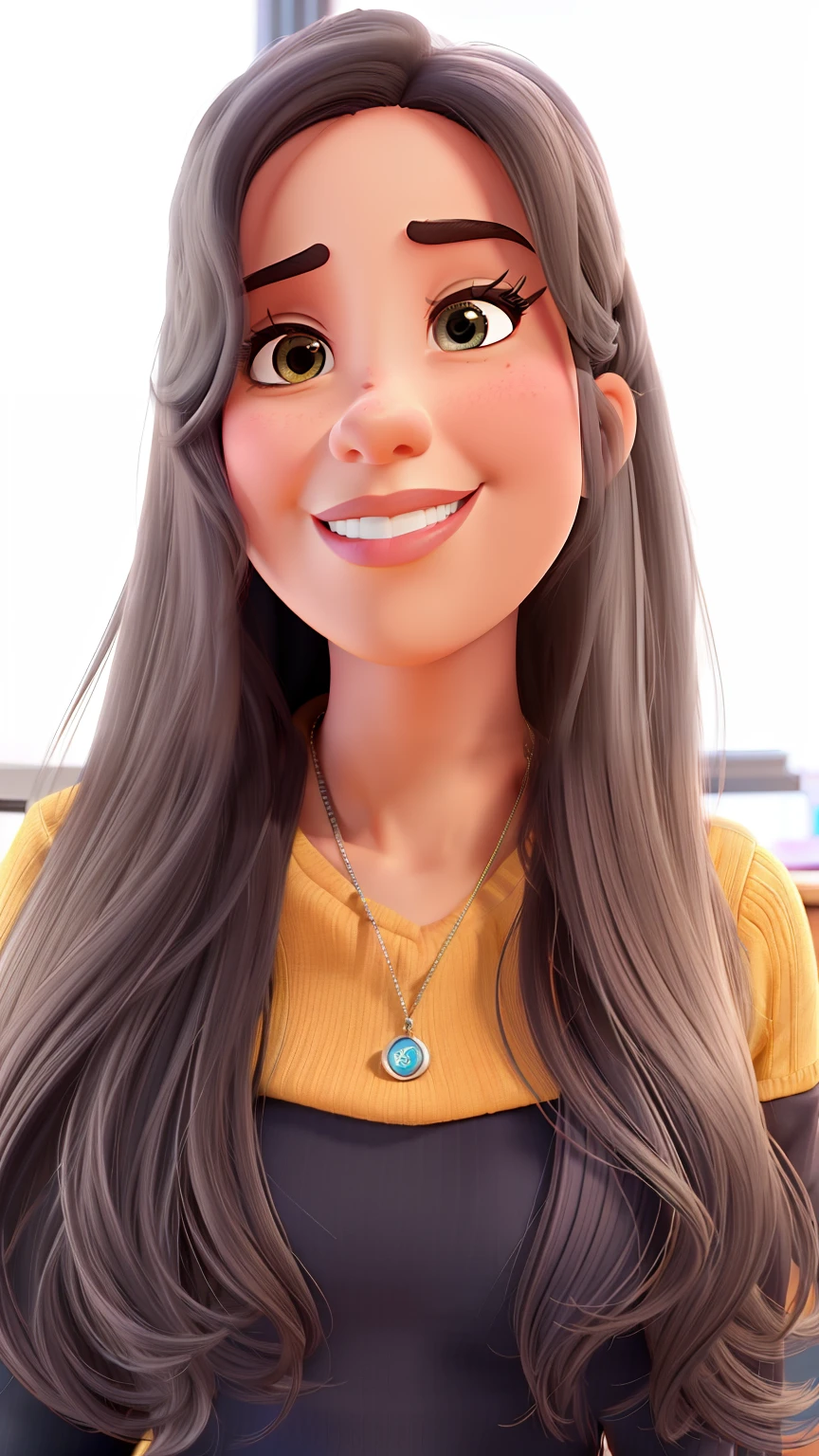 Poster no estilo Disney pixar, alta qualidade, melhor qualidade, mulher parda e sexy, 30 anos cabelo preto longo, corpo esbelto, with background in an architecture office