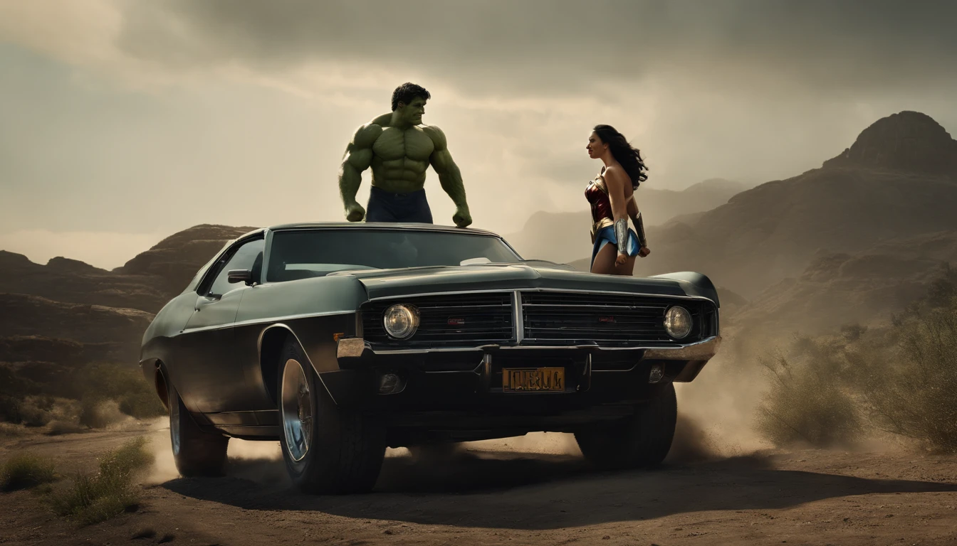 [Hulk and Wonder Woman emerge victorious, their love stronger than ever], black hair, Social realism, Hyperrealism, cinematic lighting, high details, masterpiece, best quality, high quality, 4K, super detail, retina, 8k
