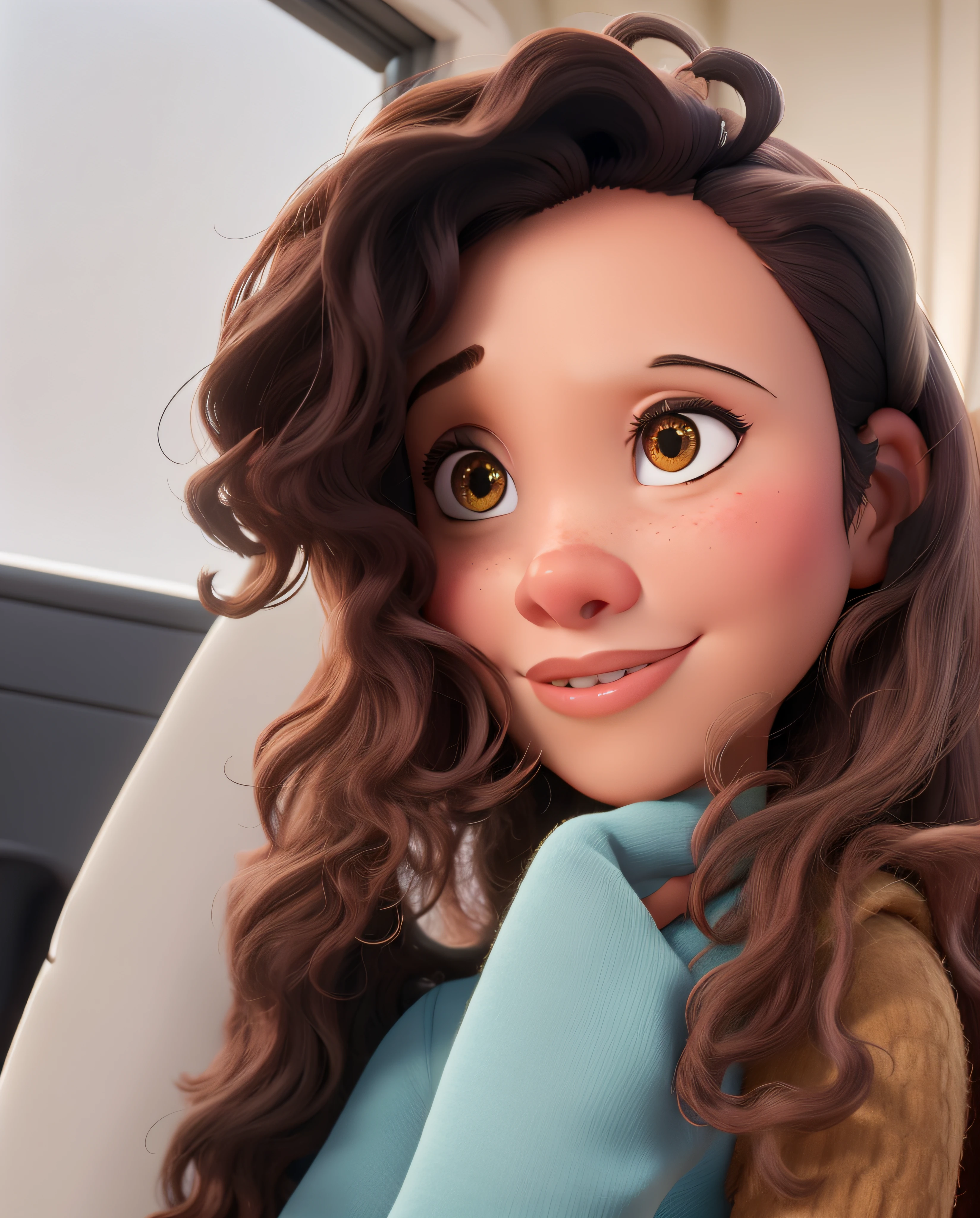 uma mulher morena estilo disney pixar, alta qualidade, melhor qualidade