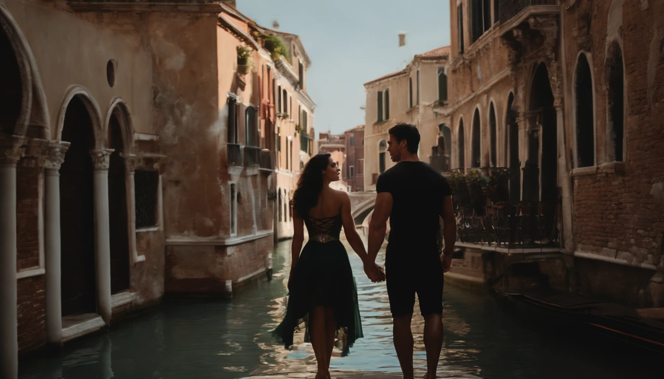 [End with a montage of Hulk and Wonder Woman enjoying the beauty of Venice, showcasing their love and the city's charm], black hair, Hyperrealism, cinematic lighting, high details, masterpiece, best quality, 4K, 8k