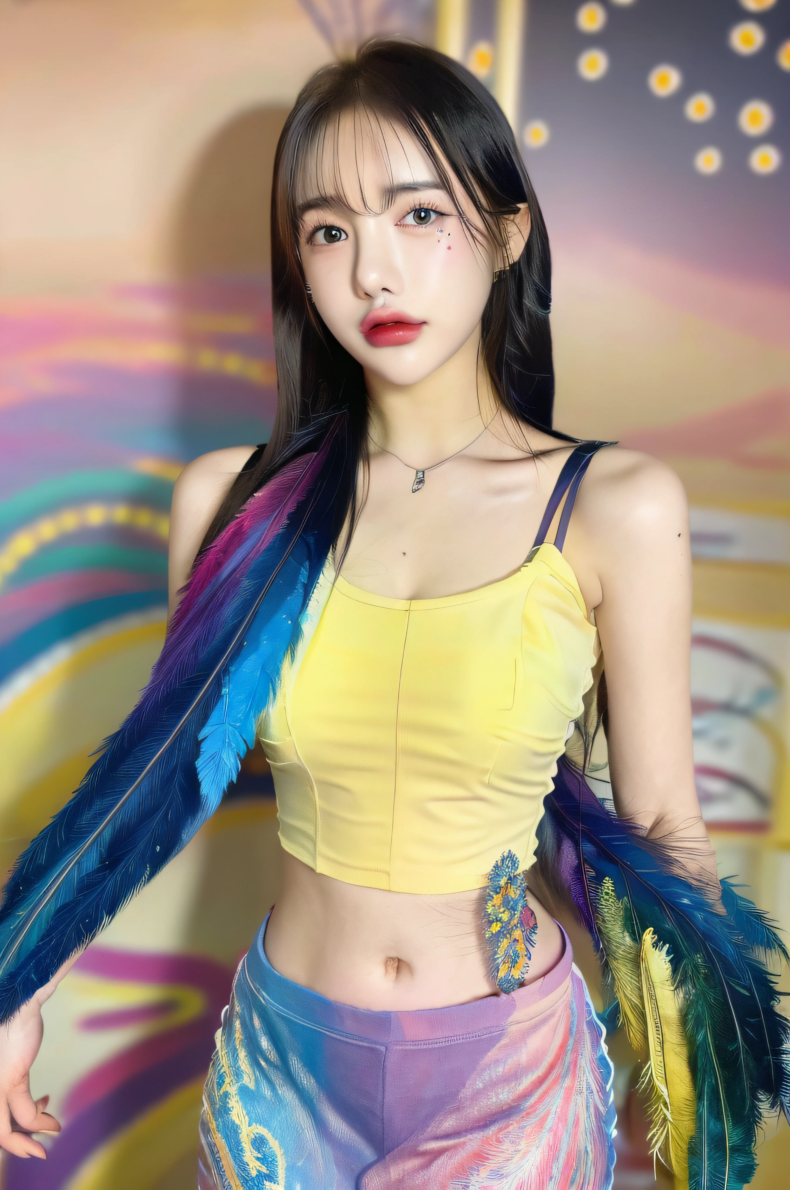 masterpiece, Highest quality, alone, One girl, Glowing Skin, Hoop Earrings, glamorous, Whimsical details, Slicked back hair, Fascinating, Bare shoulders, Crop top, Long trousers, Shallow depth of field, Contrasting, Professional models, Facing forward, Portraiture 、(Full Body Shot),((全身Completely naked))、(((nsfw)))(Lighting on face:1.5)),((Upper Body:1.2)),((Delicately depicting the face:1.2)),((multicolored hair colors:1.5)),((Dreadlocks:1.4),(((Completely naked))),(((nsfw)))