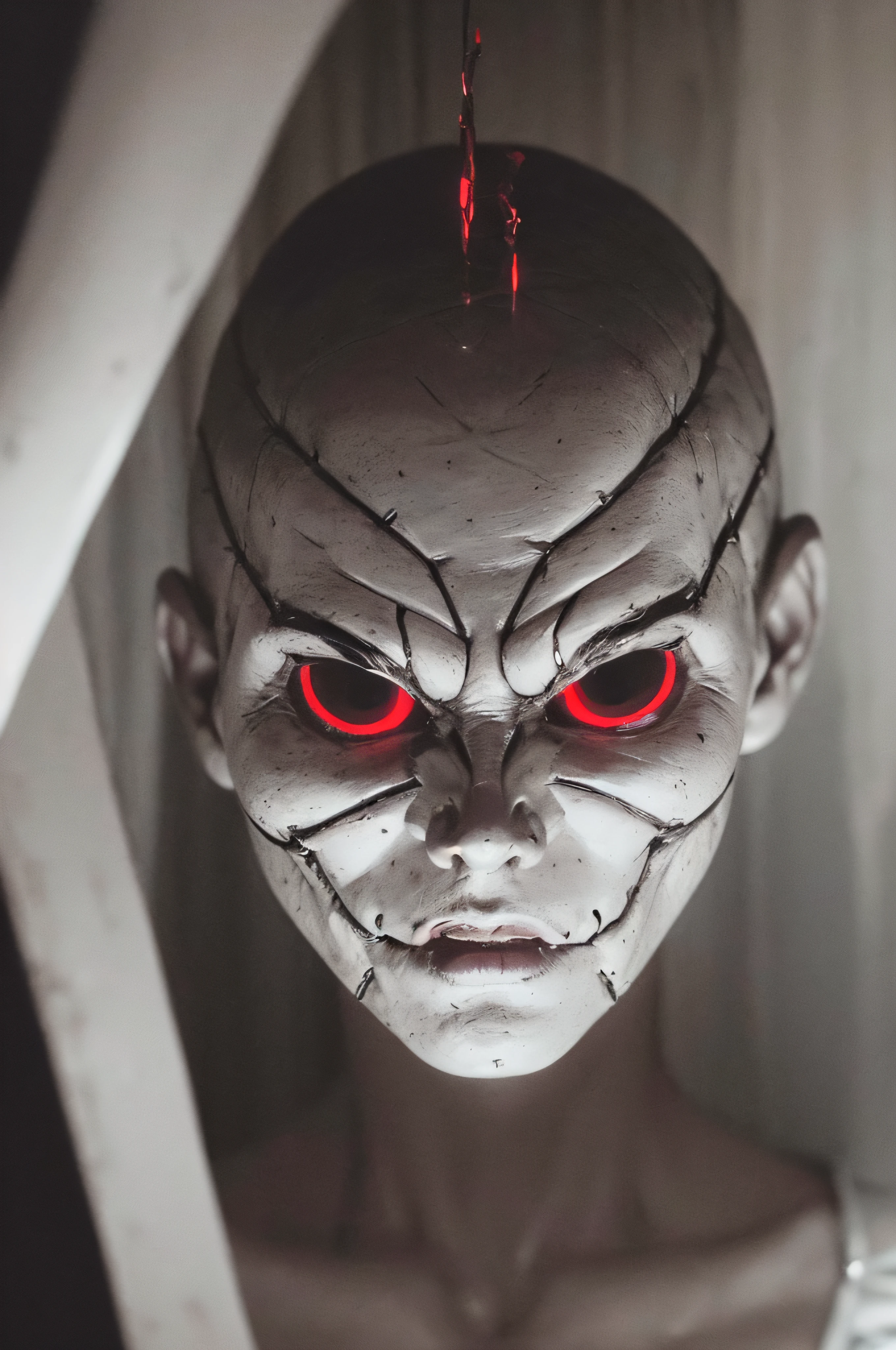 "(The best lighting, oscuro, dramatic),(feto calavera alien, Hellraiser, Cicatrices, , sexy, cerebro, sangre, una rata dentro de la cabeza, terror.),(ojos rojos, calaveras). morning light.