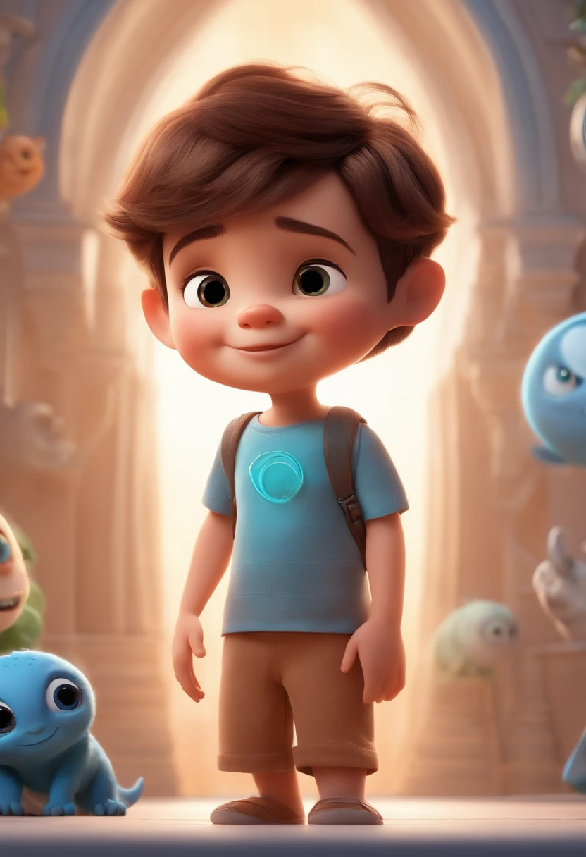 a happy cute  standing short hair, vestindo uma fantasia espacial, , fundo branco, barnet, Tom, Estilo Pixar, ......3d, desenhos animados, rosto detalhado, asymmetrical 16k