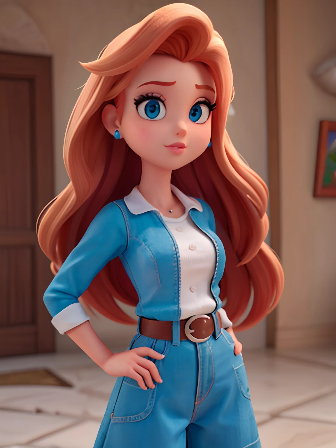 mulher loira,cabelos longos,olhos azuis,estilo disney pixar cartoon 3d,melhor qualidade