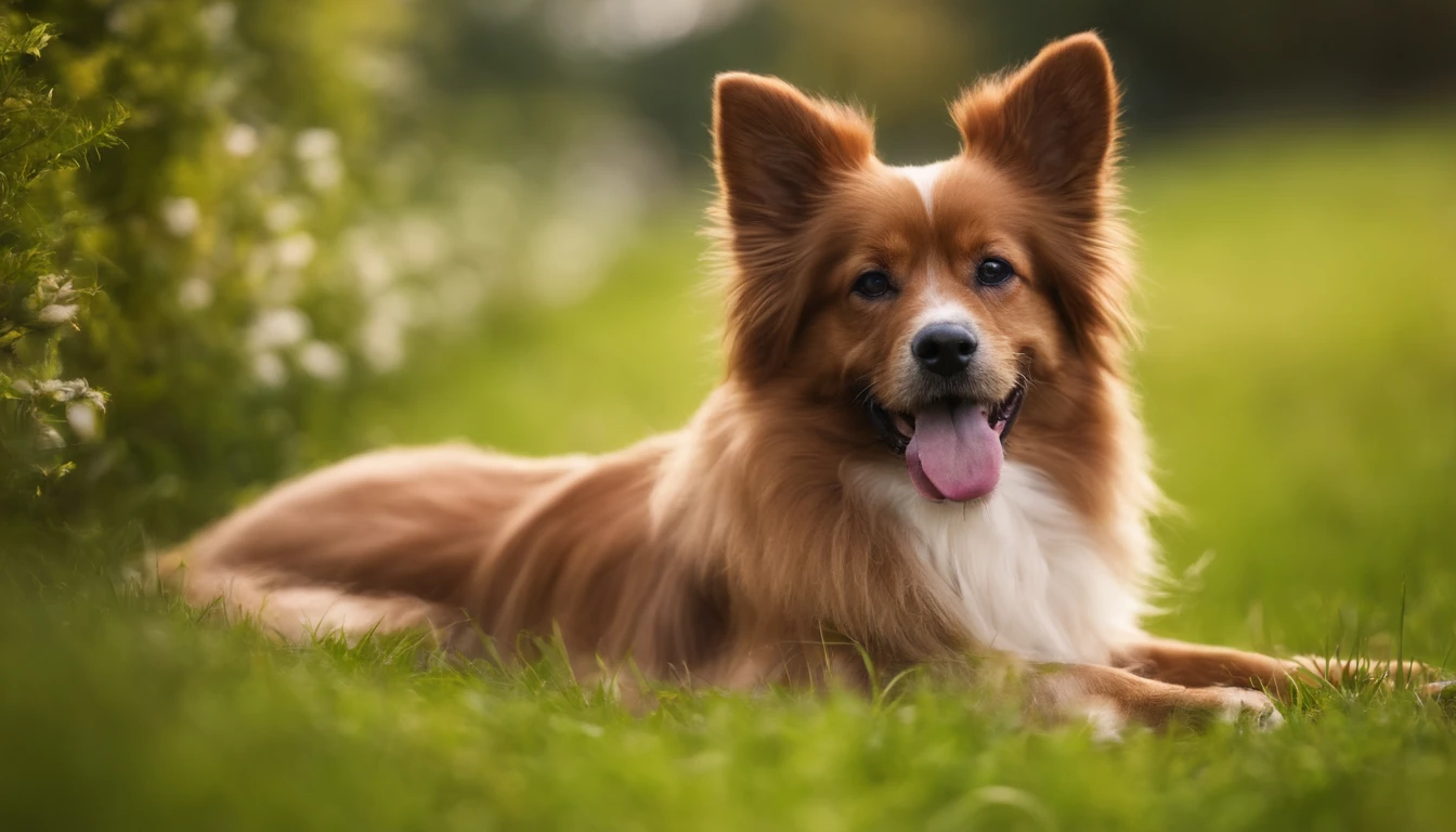 "Generate a captivating and detailed caption for a high-resolution 16:9 image capturing a professionally executed pet photoshoot. In this picturesque scene, a variety of charming, including dogs, cats, are posed on a lush and vibrant green lawn. This image is intended for use in a promotional campaign within the pet industry, highlighting the heartwarming and joyous moments of these pets within a stunning and visually captivating natural setting."
