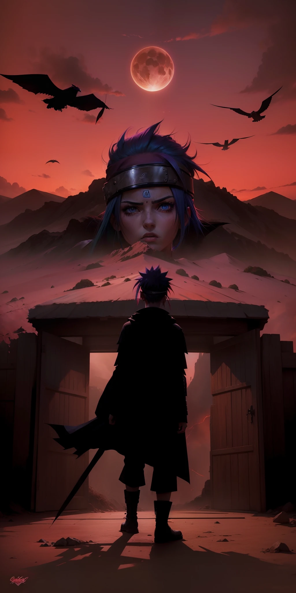 ((((master part)))), ((epics)), Retrato realista de Naruto, roupas punk, olhos vermelhos, cinematic lighthing, (breath-taking), hiper detalhado, sombras escuras intensas, (cores vibrantes e contrastantes)