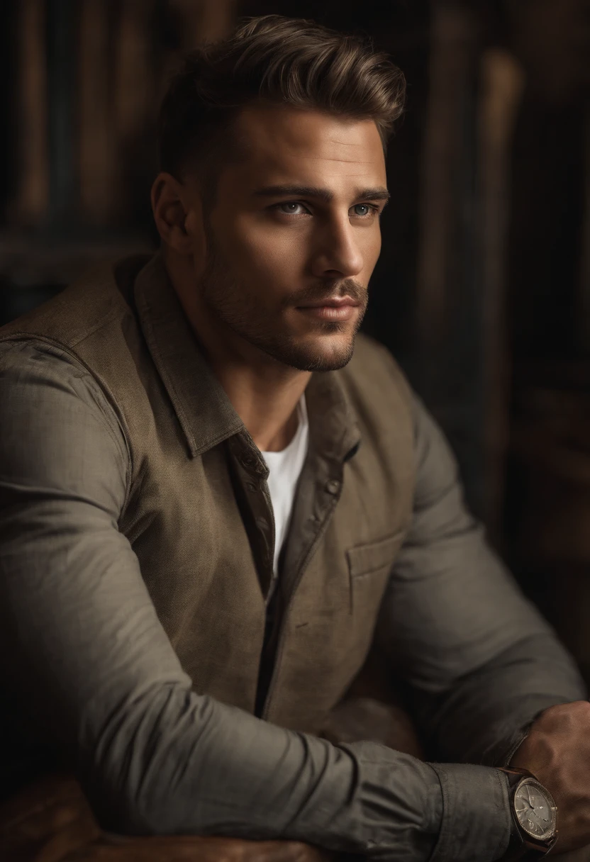 (bestquality:1.2,10,Tall),(Beautiful photos.,fotorrealista:1.37) Portrait of a handsome Czech man with blue eyes and a healthy body.. The man had an intricate tattoo covering his arms and chest.. He's still confident., Your legs are slightly apart., Show off your toned body. He's shirtless., Wear only white shorts., which emphasizes the obvious bulge.. The man was tall., Present yourself as a supervisor. Images are extraordinarily detailed., Capture every minute of your face and body.. The image looks very realistic., With realistic textures and proportions. The artwork focuses on the beautiful face of a man., Emphasize her intense appearance and clear jaw.. Colours in vivid images, Immerse your audience in a lively atmosphere. Warm colors create a feeling of comfort and charm.. Soft light gently illuminates a man's face., Creating subtle shadows and adding depth to the image.