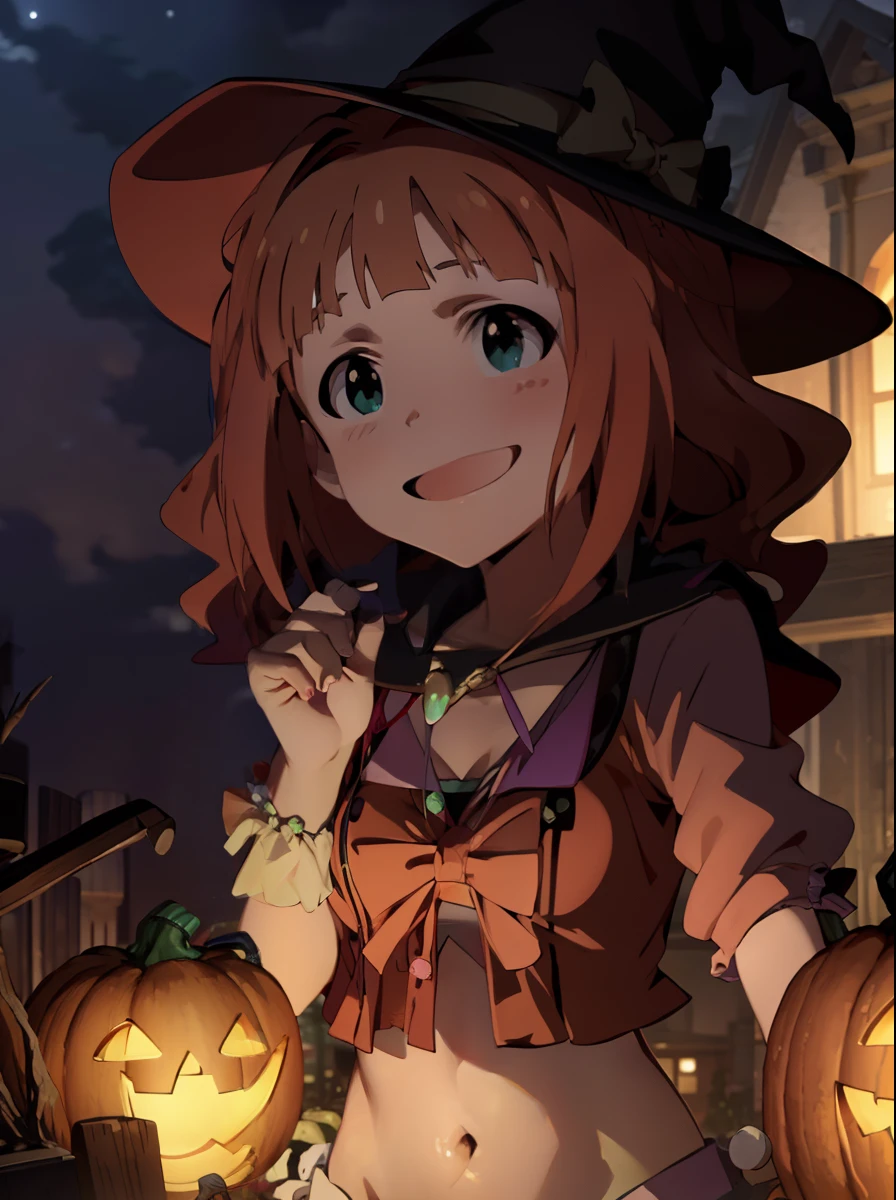 Takatsuki Yayoi、idolmaster、Halloween、witch's hat、Pumpkin skirt、maikurobikini、Happy face