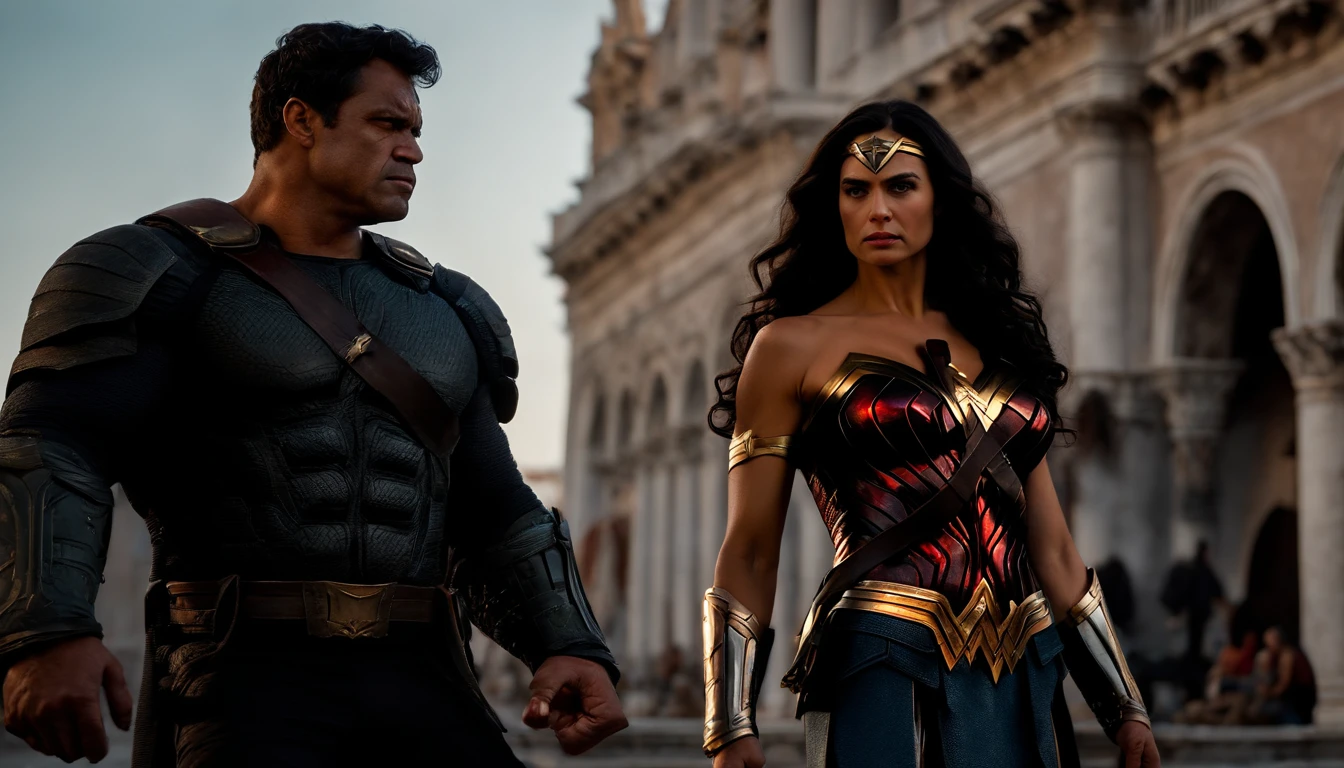 [Hulk and Wonder Woman emerge victorious, their love stronger than ever], black hair, Social realism, Hyperrealism, cinematic lighting, high details, masterpiece, best quality, high quality, 4K, super detail, retina, 8k
