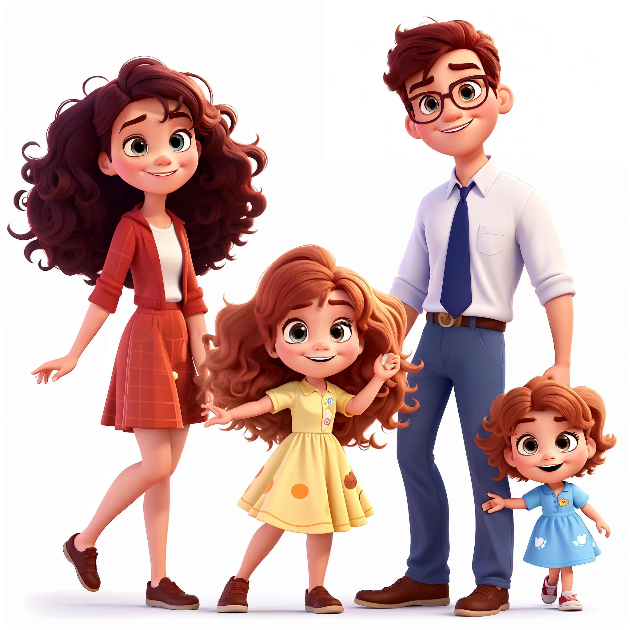 Disney Pixar Style Family. Colocar fundo estilo Disney Pixar. Alta qualidade e melhor qualidade. Escurecer um pouco mais os cabelos das s. Reduzir volume do cabelos das meninaocar barba no pai.