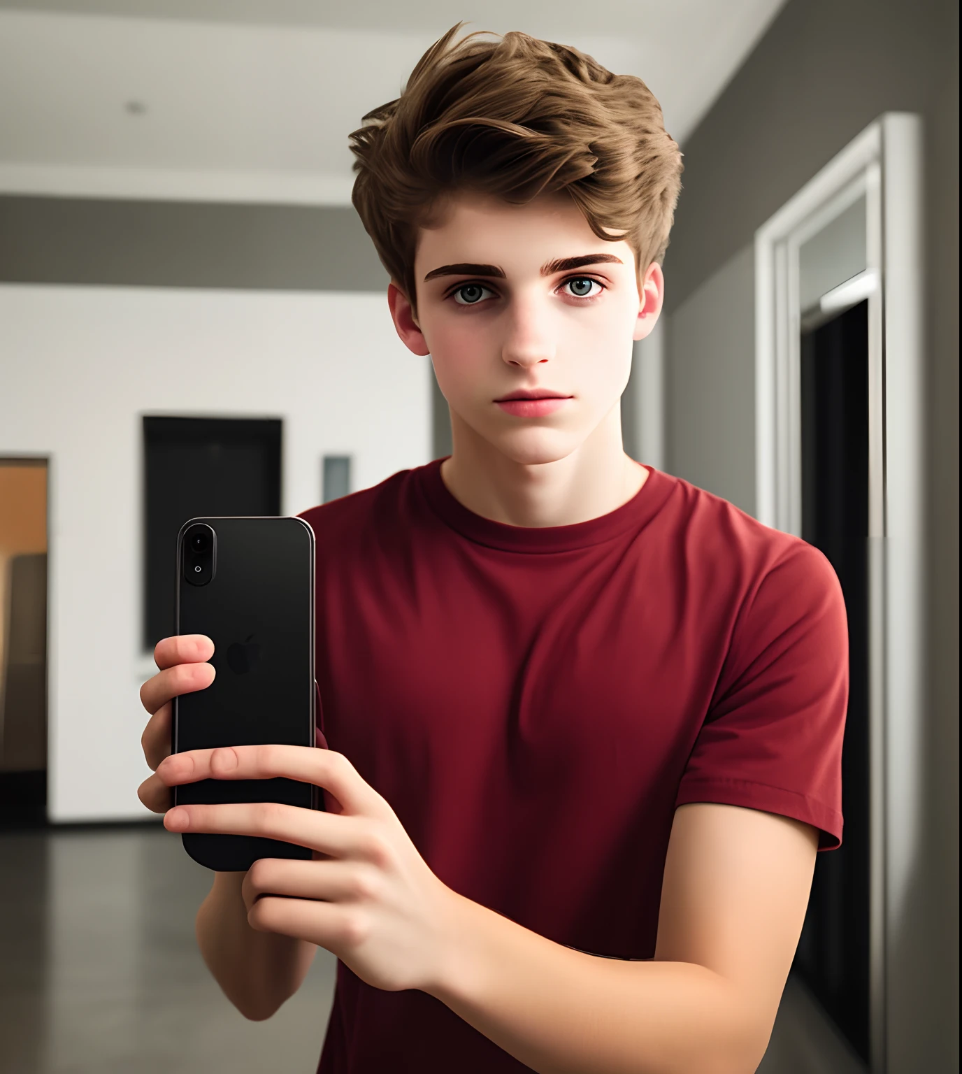 taken with iphone camera BREAK selfie medium shot of a teenage guy, BREAK grain movie, medium quality