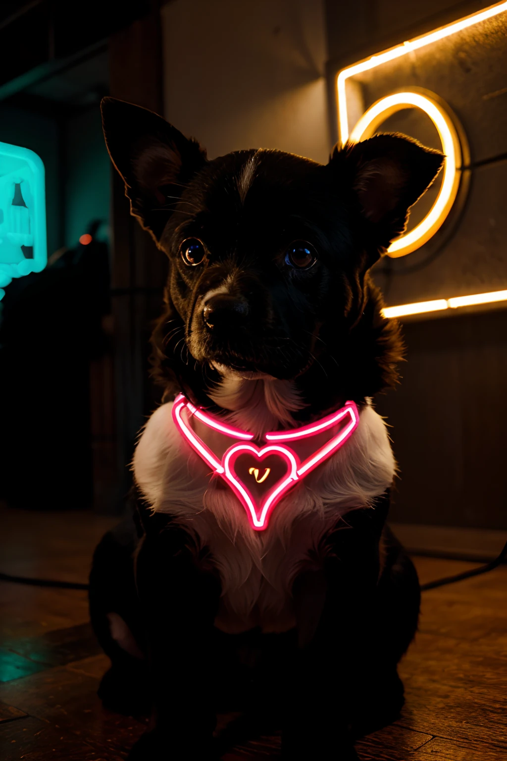 Picture of puppy dog, goya style, futuristic neon lights