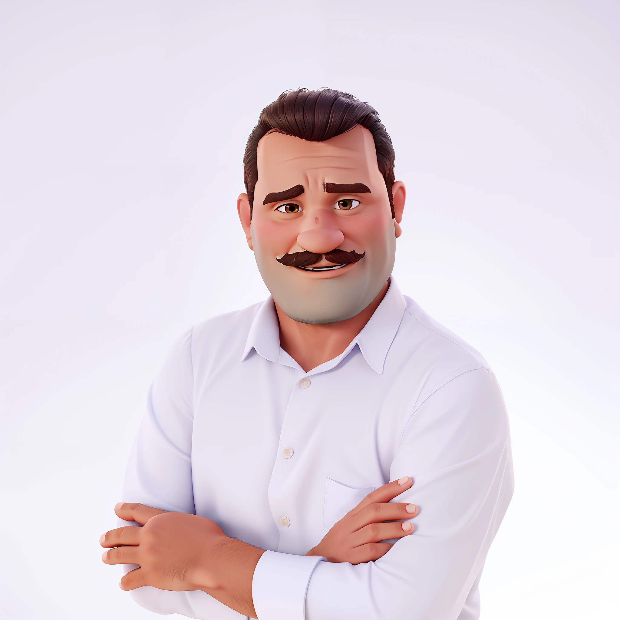 Um poster no estilo 3d inspirado na pixar/disney com o cabelo grisalho e pouco bigode, alta qualidade