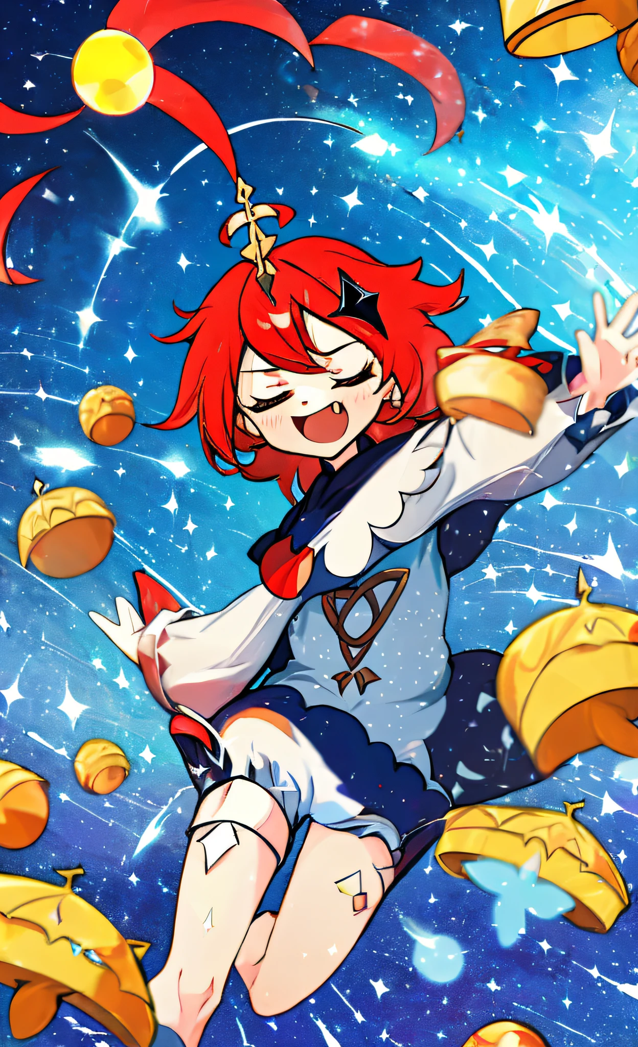 Brazilian Little Girl with red hair, wearing a paimon cosplay, Paimon Genshin Impact
