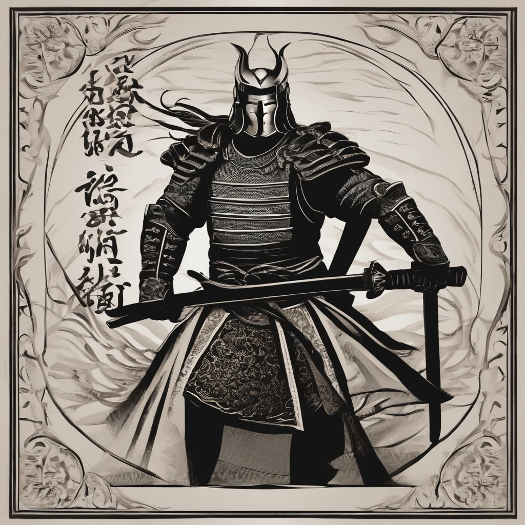 (The Samurai),(Wearing a Demon Mask),solamente,cuerpo completo como,(Armado con un cuchillo largo y afilado),Epic illustrations,((Estilo de pintura sobre tabla de Kioto)),Efecto viento:1.9,Efectos de nube:1.2,Renderizado completo,Encaustic paint