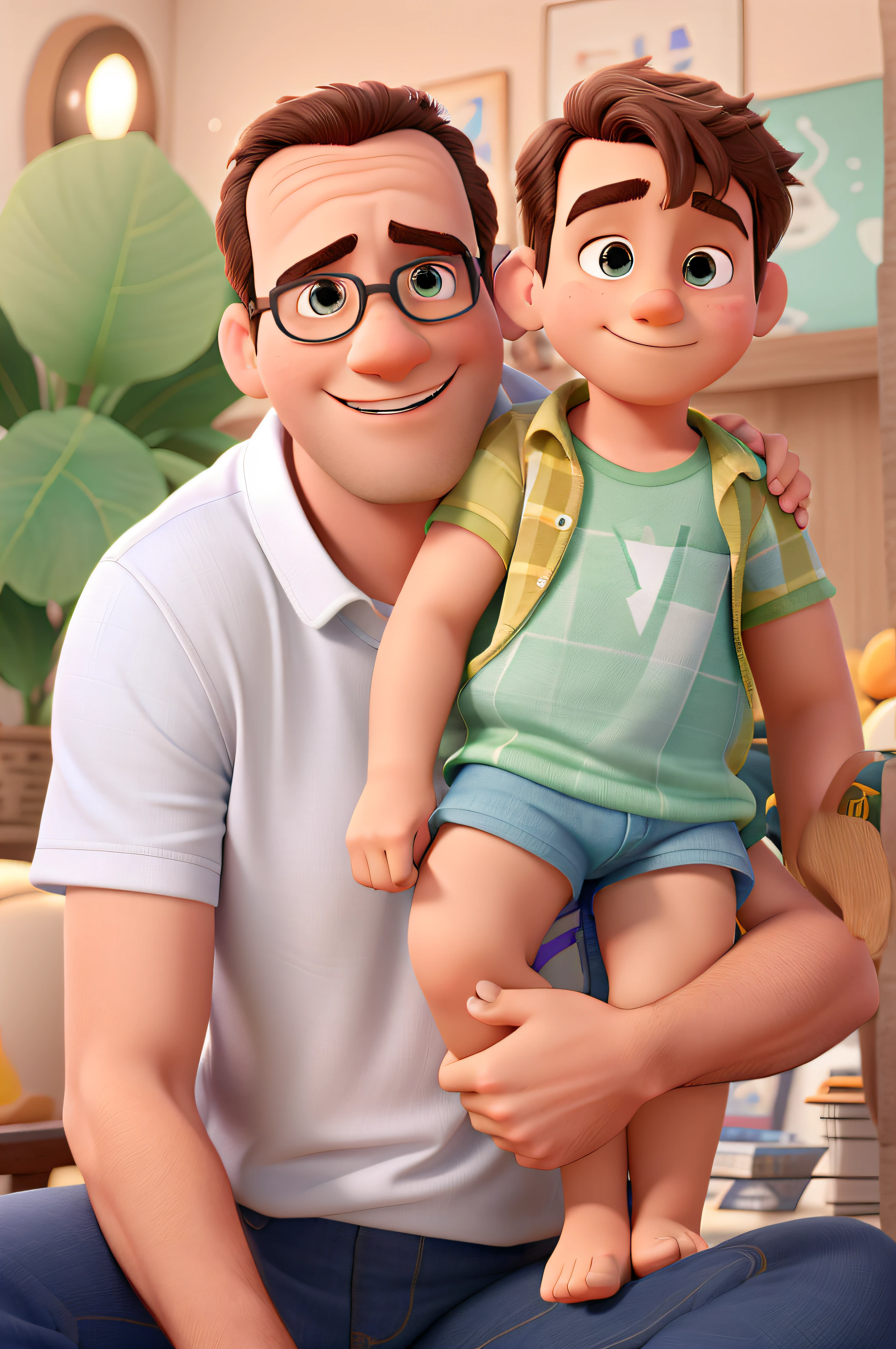 Homem com filho, no estilo disney pixar animation, 8k, alta qualidade, cinema, melhor qualidade