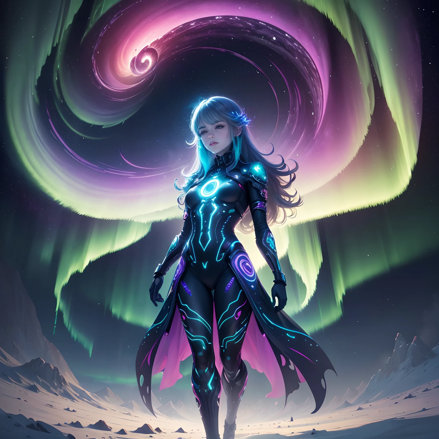 tmasterpiece, 4K, Hyper-Resolution, Optimal image resolution, Amazing illustrations depicting the Northern Lights of the human body, Express your thoughts, Emotions and dreams in surreal and magical landscapes. Use bright colors and meaningful symbols to reflect the complexity of the human mind.