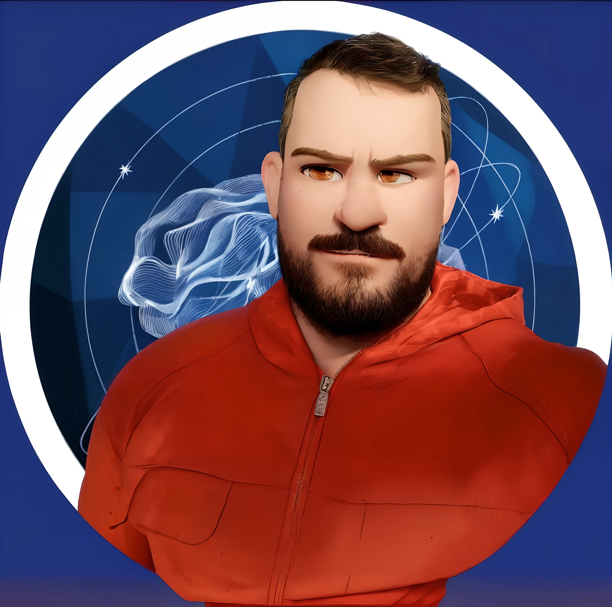 there is a man with a beard and a red jacket, nft portrait, avatar image, profile picture 1024px, headshot profile picture, chris scalf, twitch streamer / gamer ludwig, as an overwatch character, discord profile picture, adar darnov, telegram sticker, giga chad capaybara, avatar for website, as a fortnite character