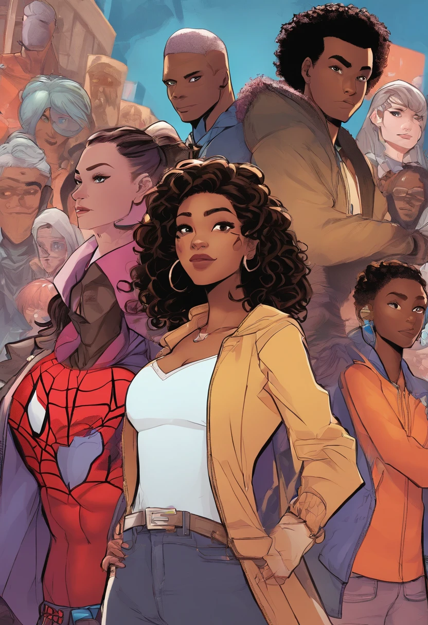 Spiderverse characters, a [women] with [brown] hair, [long] hair, [brown] eyes, very light skin color, [ice] power, in the [New-York], pale, [15] years old, Spiderverse comic