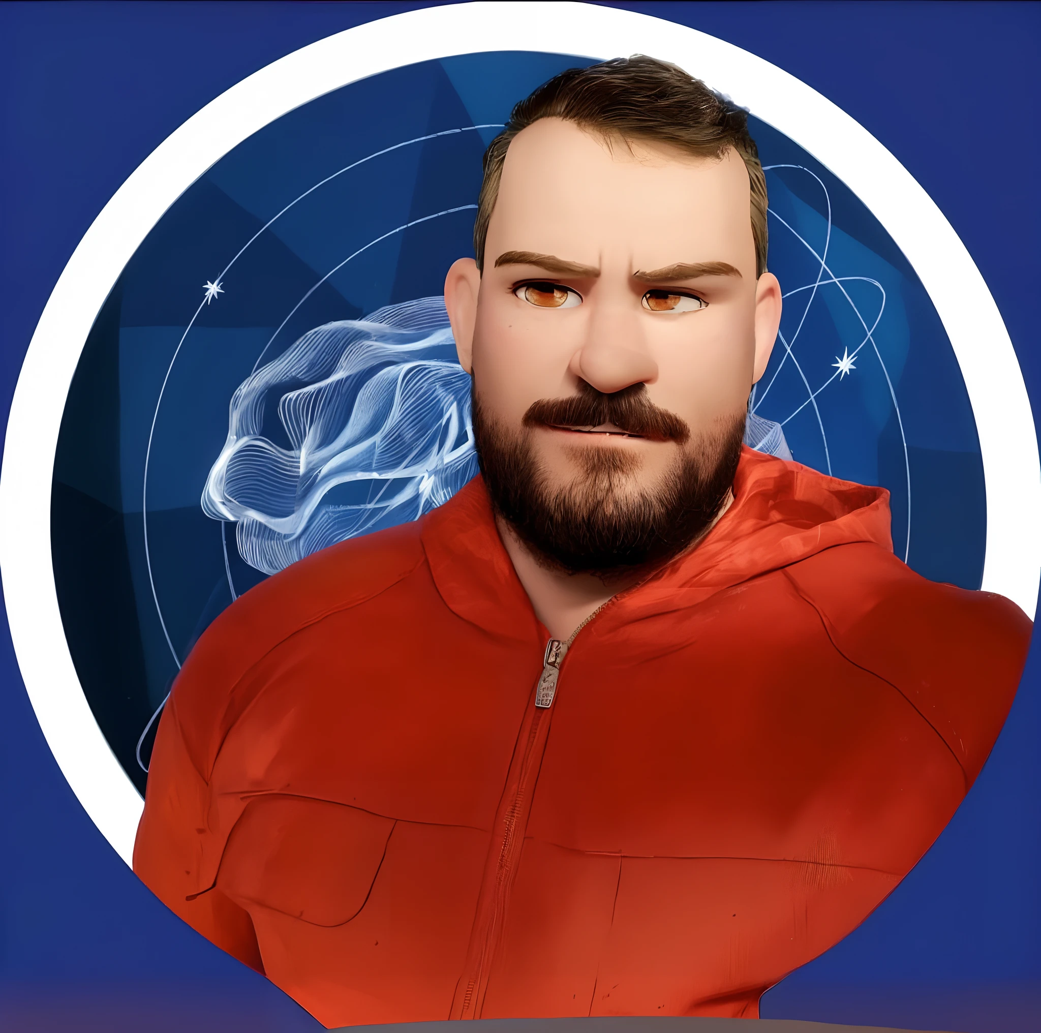 there is a man with a beard and a red jacket, nft portrait, avatar image, profile picture 1024px, headshot profile picture, chris scalf, twitch streamer / gamer ludwig, as an overwatch character, discord profile picture, adar darnov, telegram sticker, giga chad capaybara, avatar for website, as a fortnite character