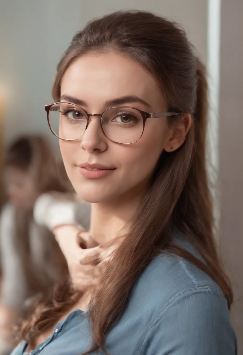 The prompt for generating a cartoon-style full-body image of a teacher with brown hair in a ponytail, wearing glasses, holding a character sheet, can be:

"cartoon-style, full-body teacher with brown hair in a ponytail, glasses, character sheet, vibrant colors, lively expression, dynamic pose, detailed features, playful background, professional artwork, sharp focus, vivid colors, exaggerated proportions, clean lines, stylized shading"