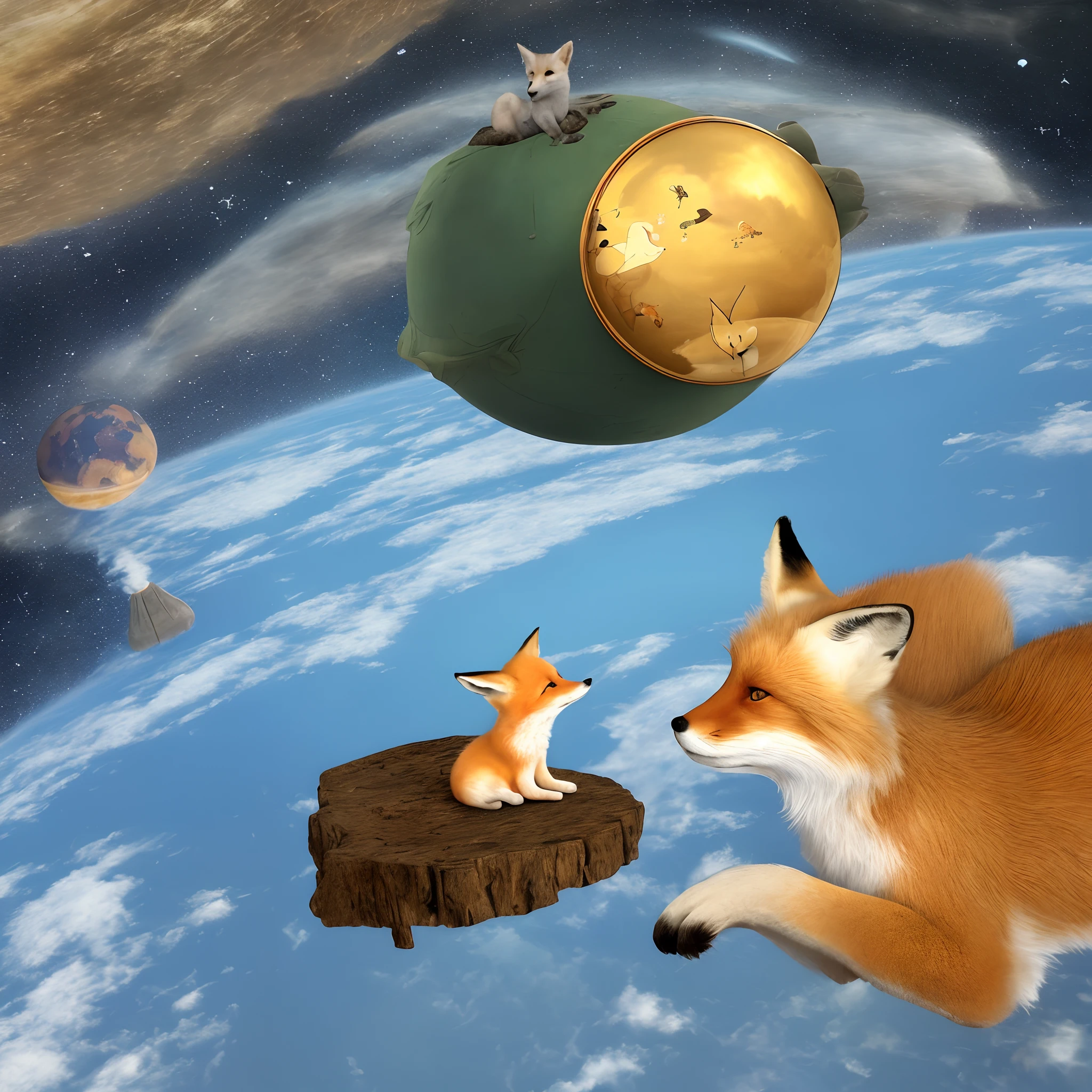 the little prince with fox sit on the planet