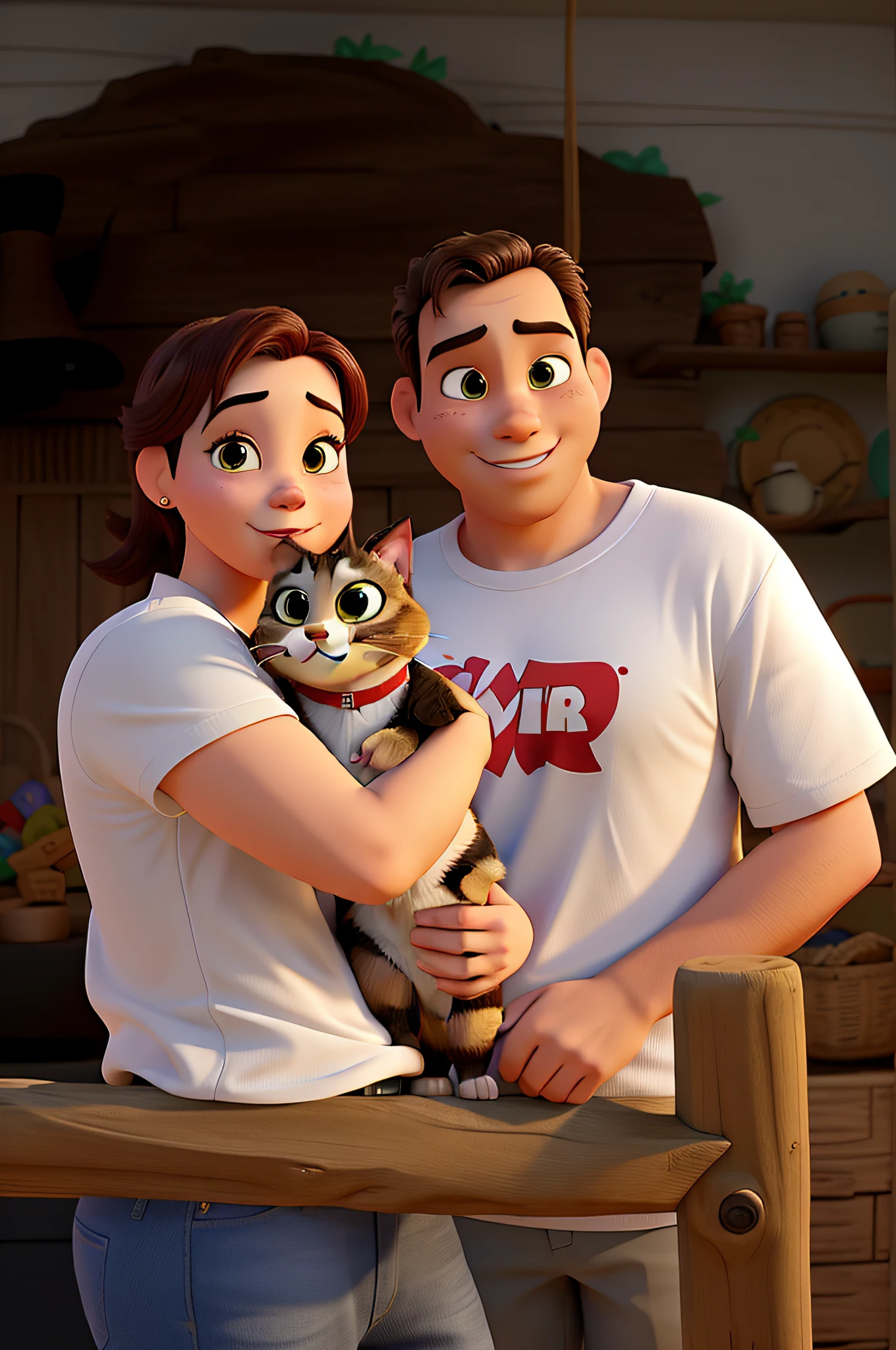 Casal estilo disney pixar, segurando um gato, alta qualidade, melhor qualidade