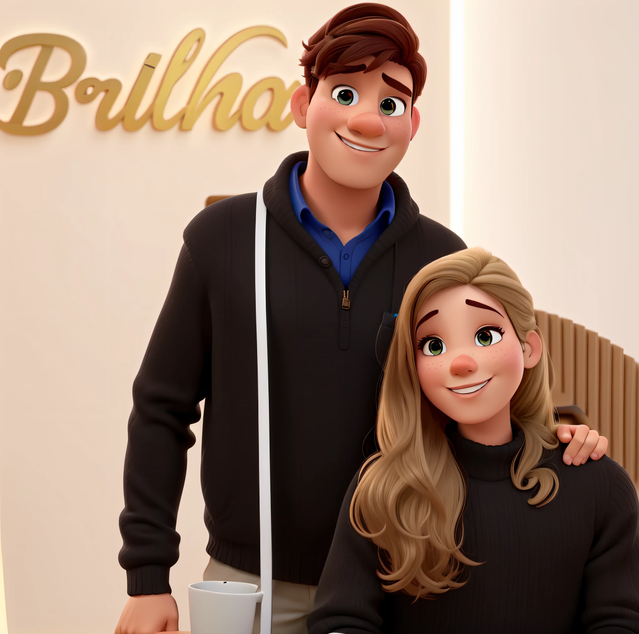 Um homem moreno e uma mulher loira no estilo pixar, alta qualidade e melhor qualidade
