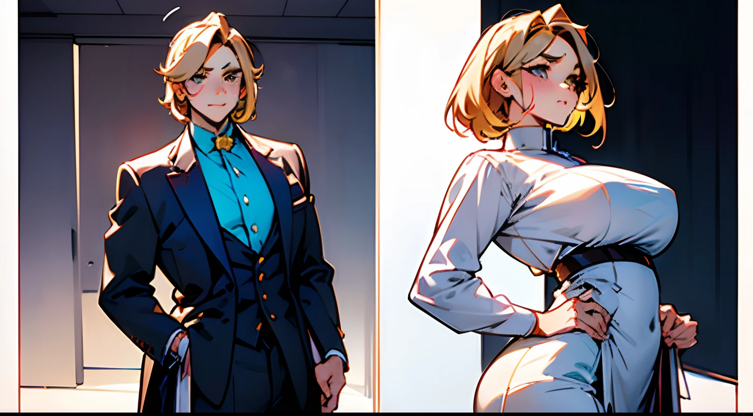 A 3 panel comic of a masculine man transforming into a feminine bride. Extra Large Boobs, Male to Female transformation, feminization, Cursed, A Man Becoming a Woman, Three panel comic strip, mtf, Male to Female, Man to Woman, Gender Switch, Gender Transformation, Gender Swap