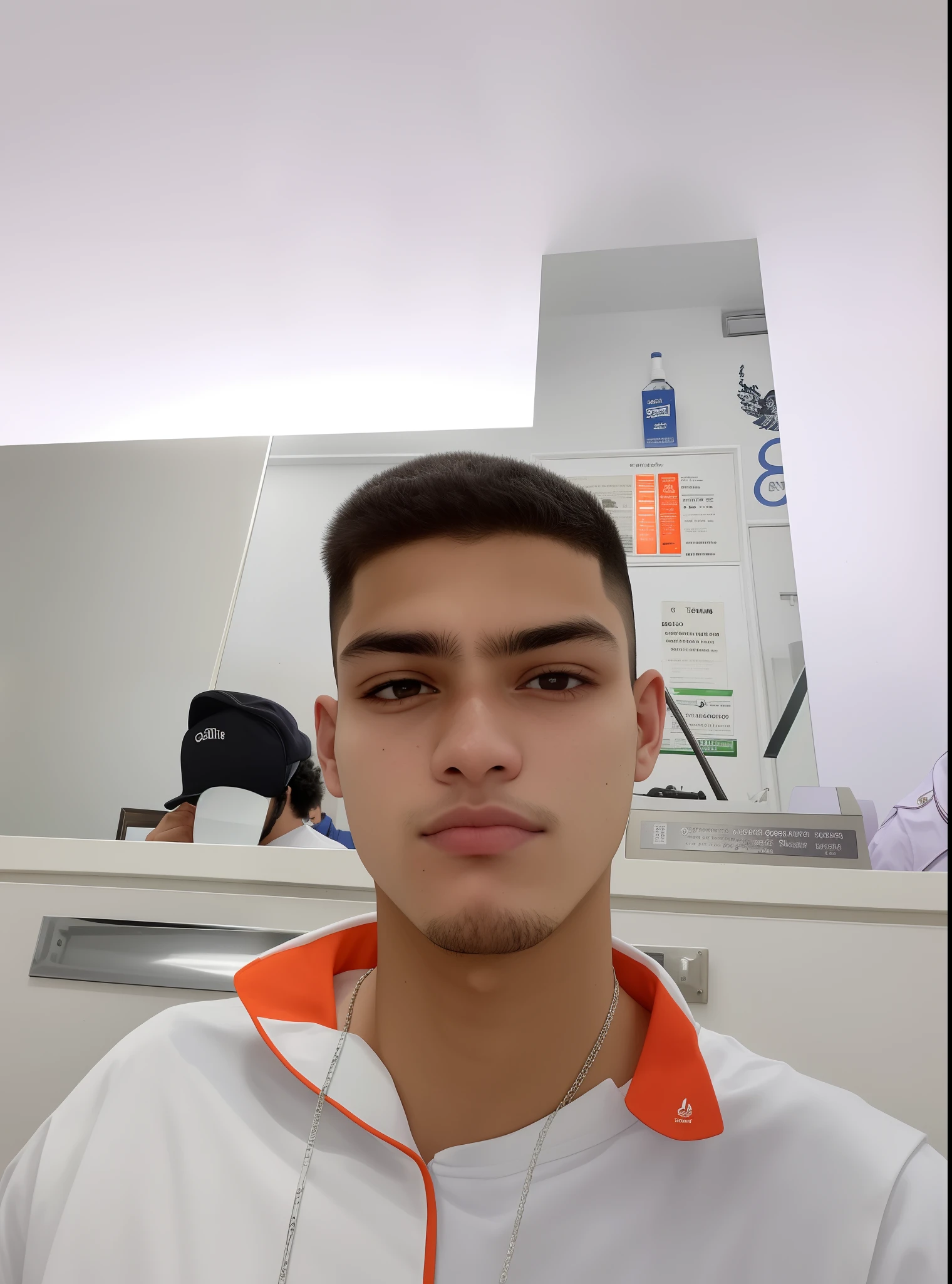 There is a man who is standing in front of a mirror, imagem frontal, mateus 9 5, em torno de 1 9 anos, imagem de qualidade muito baixa, 18 anos, perfil frontal!!!!, Alex, 1 6 anos, caio santos, Unibrow, Jovem espanhol, Carmelo Blandino, rosto jovem, foto do rosto, cerca de 20 yo