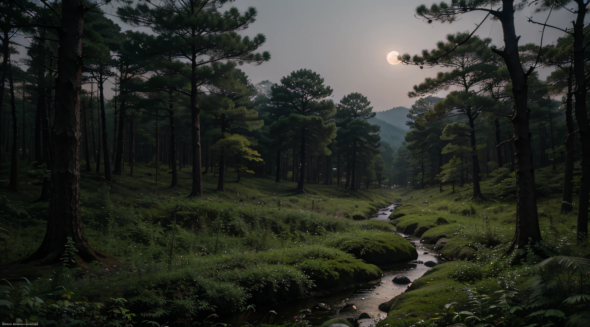 In the Forests of Korea, natta, Bright moonlight, haze