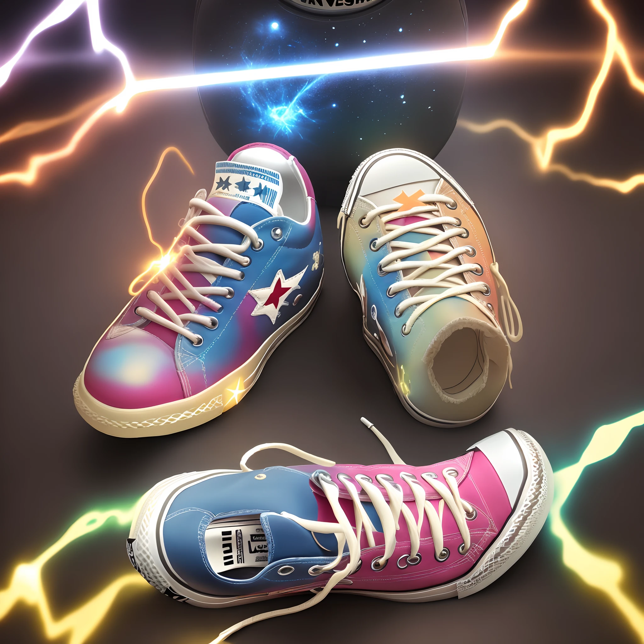 Creative Converse shoes that are decorated with the types of energy. Any of the type of energys from Electrical, Radiant, chemical, Electromagnetic, kinetic, mechanical, potential, nuclear, thermal, sound, or gravitational.