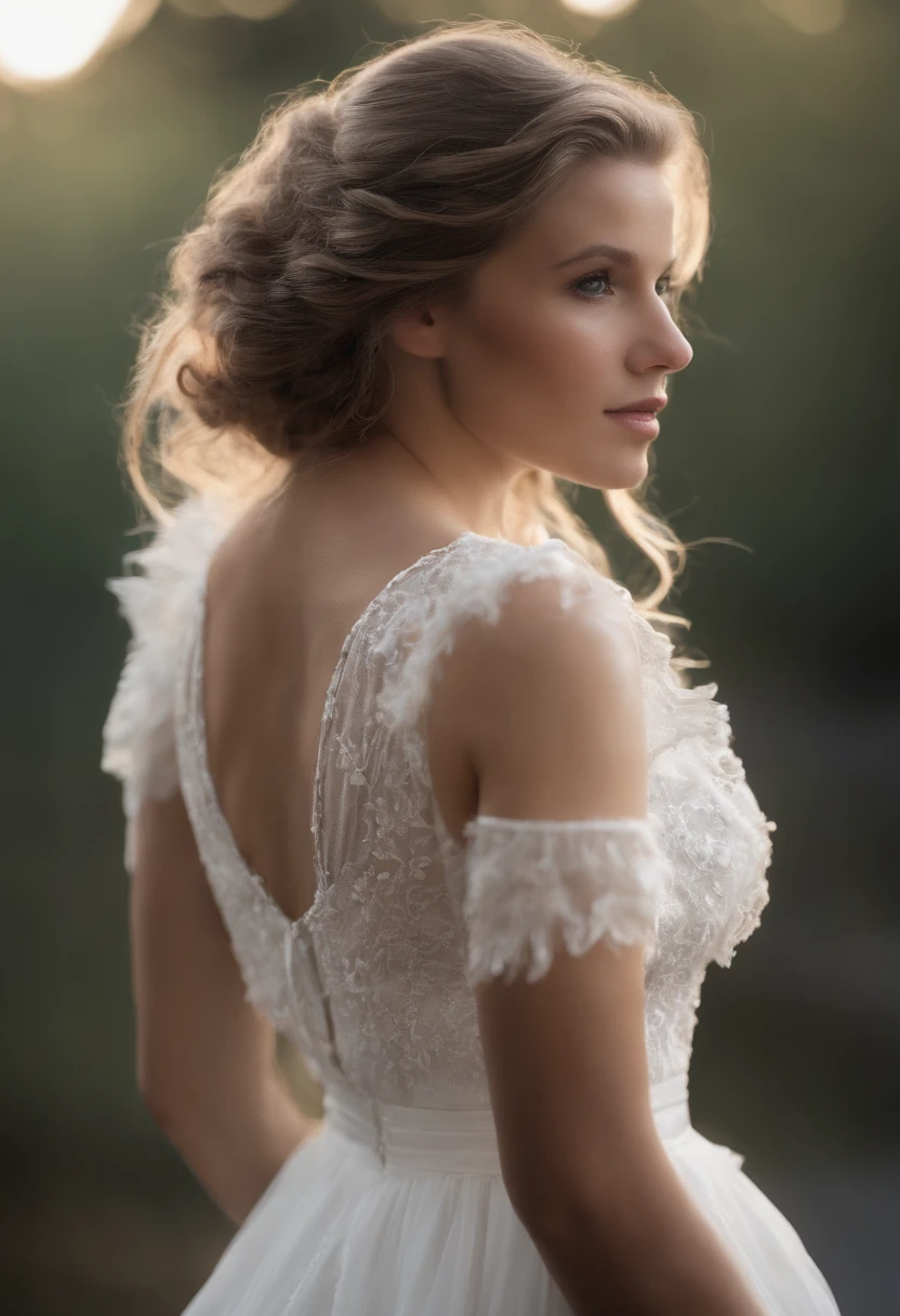 1girll,A high resolution, High quality, Masterpiece, mxmkWhiteDress, bare shoulders, Purple eyes, White dress, Braid