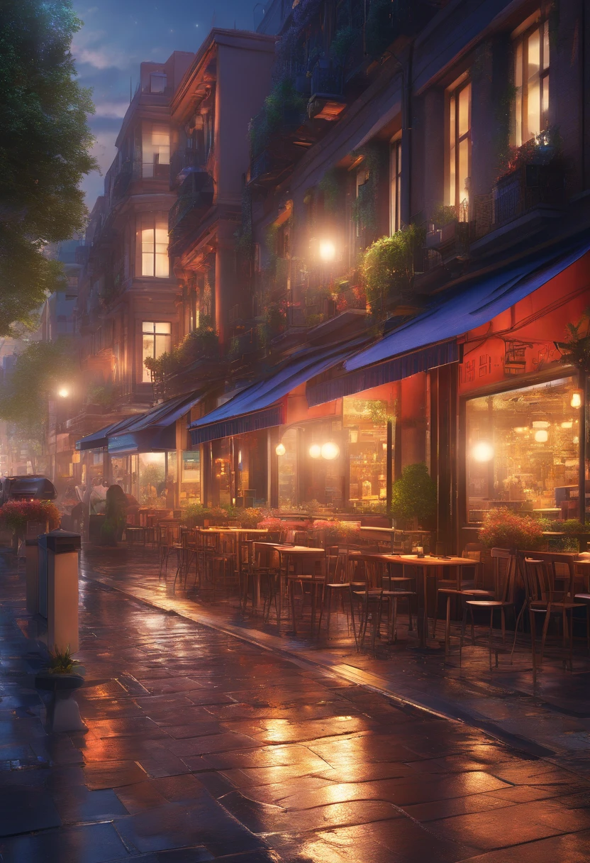 (best quality,4k,8k,highres,masterpiece:1.2),ultra-detailed,(realistic,photorealistic,photo-realistic:1.37),cityscape,night scene,glowing lights,reflection on wet pavement,misty atmosphere,dynamic city life,vibrant nightlife,dark shadows,neon signs,flickering street lamps,shimmering skyscrapers,colorful urban architecture,bustling streets and sidewalks,traffic flowing smoothly,pedestrians walking with purpose,raindrops falling gently,sparkling water droplets on leaves and surfaces,wet roads reflecting the city lights,impressive skyline,moonlit sky with scattered clouds,distant stars shining brightly,gentle breeze rustling through the trees,palm trees swaying in the wind,cozy cafes with warm lights pouring out onto the streets,lively restaurants with people enjoying their meals,artists sketching the scene,street performers entertaining passersby,romantic couples walking hand in hand,taxis and cars navigating the busy streets,hustle and bustle of the night,quiet corners hidden from the crowds,stairs leading to unknown destinations,a sense of mystery and excitement in the air.