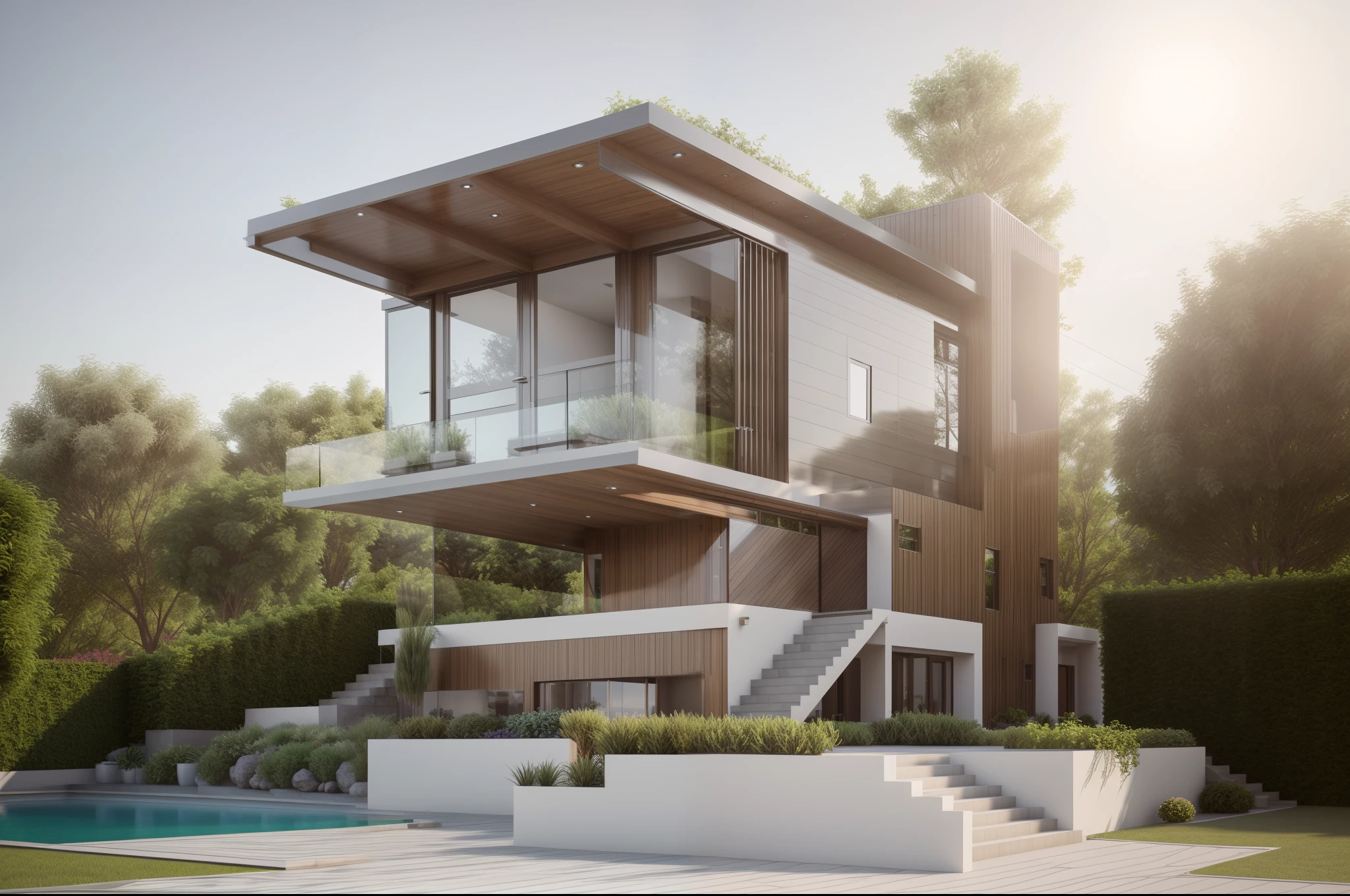 8k, REAL PHOTOS, BEAUTIFUL PHOTOS, RAW PHOTOS, GOOD QUALITY, HIGH QUALITY,  high relution, redering of a morden villa, professional render, wide angle exterior 2023, highly detail reder, high quality redering, realistic render, architectural render, high - quality render, detailed rendering, hyper - realistic render, very relistic 3d render, high render, relistic rendering, very realistic render, glass, door glass