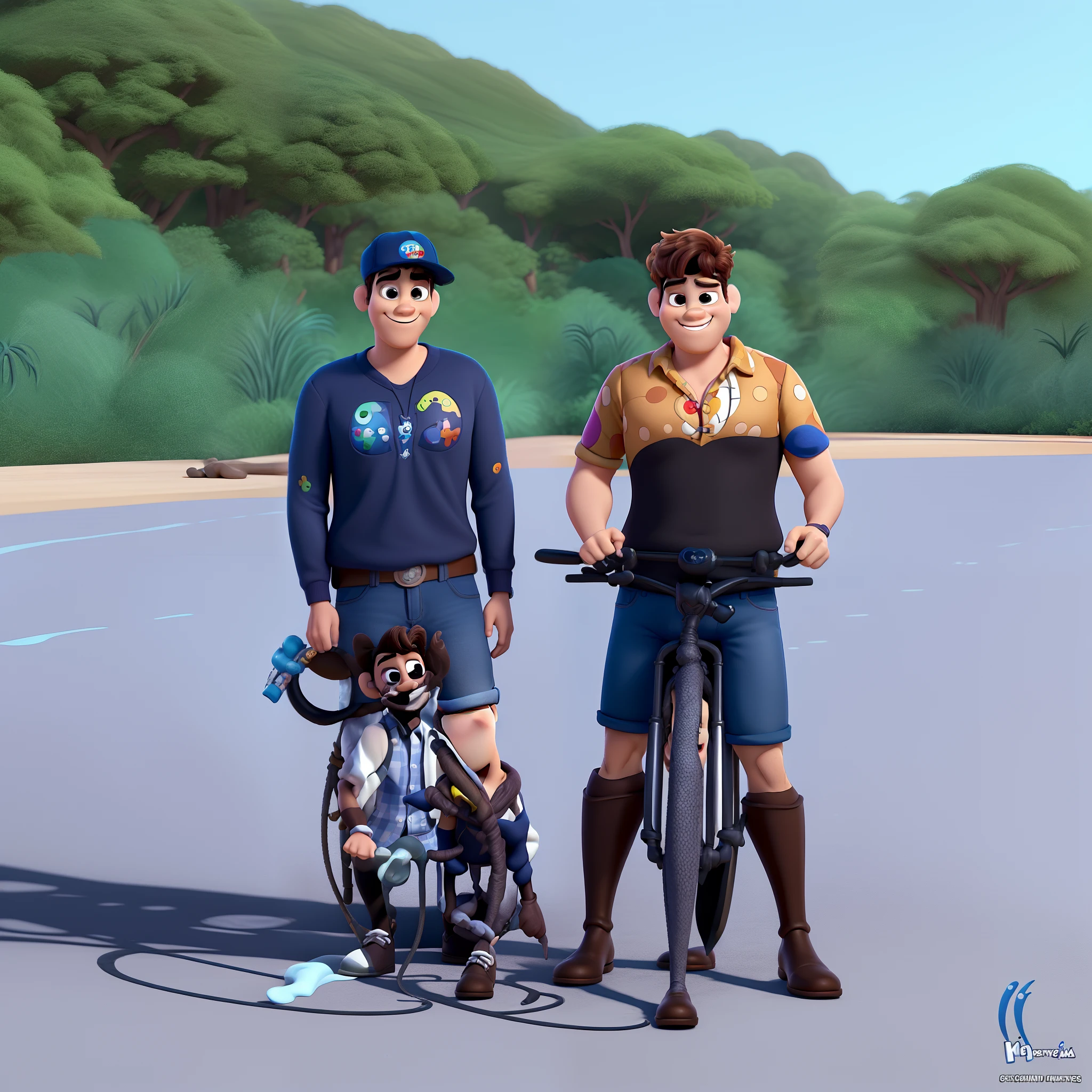 Dois homens nos estilo Disney Pixar, alta qualidade, melhor qualidade