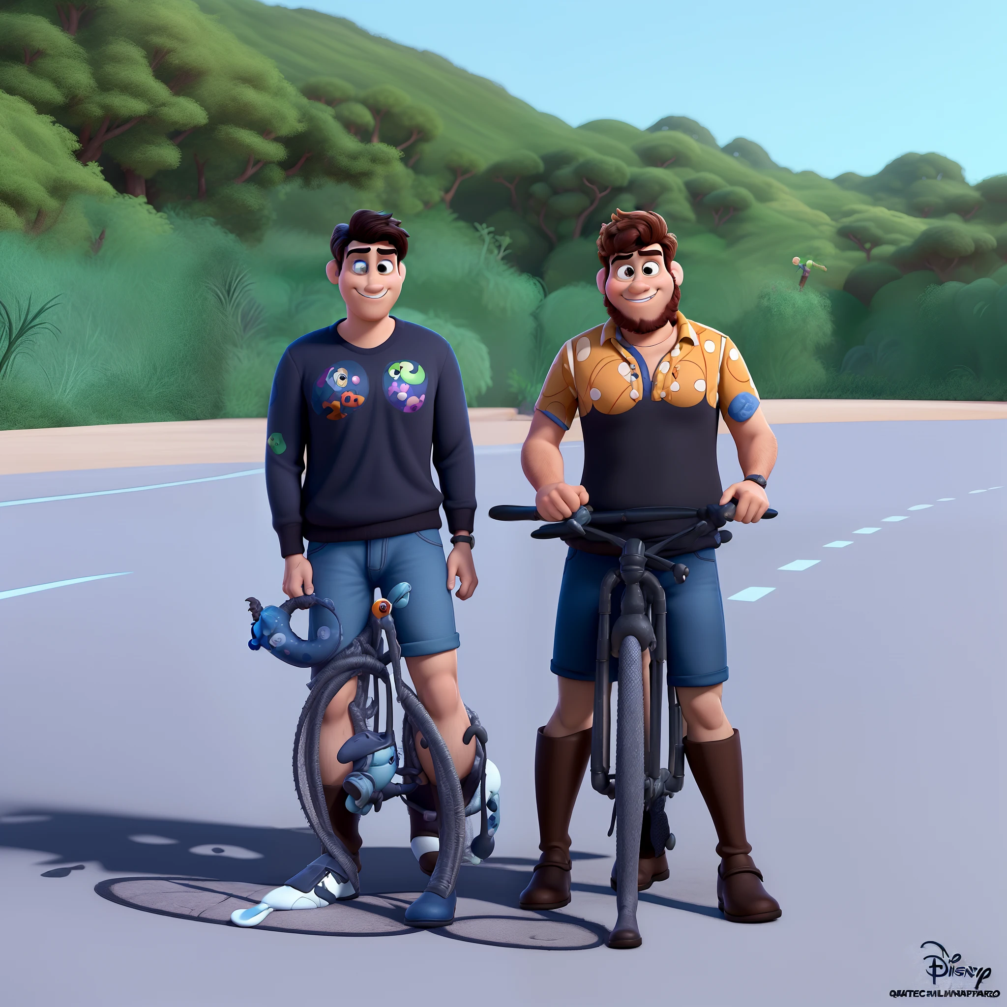 Dois homens nos estilo Disney Pixar, alta qualidade, melhor qualidade