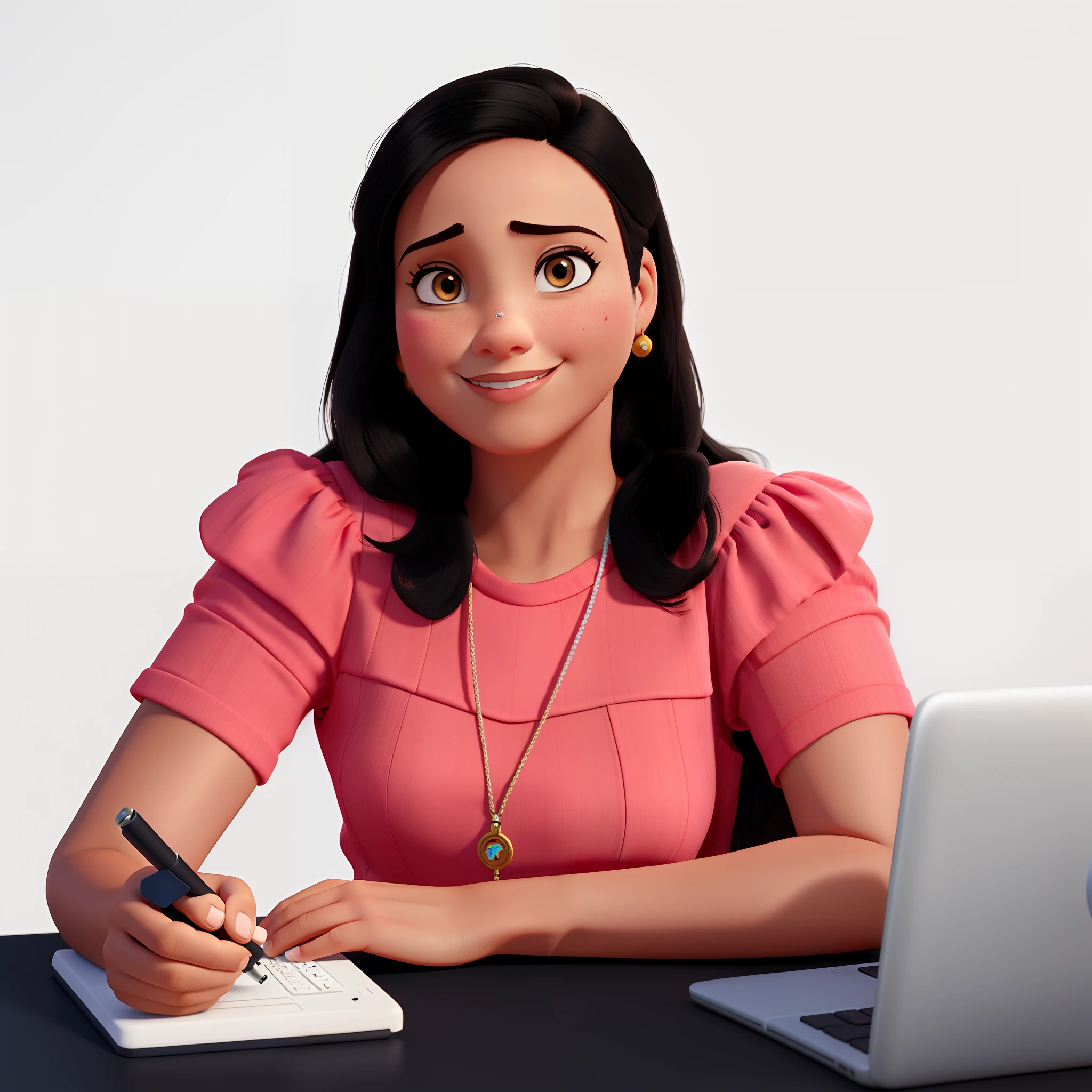 Mulher morena de cabelos pretos, estilo disney pixar, qualidade alta, melhor qualidade