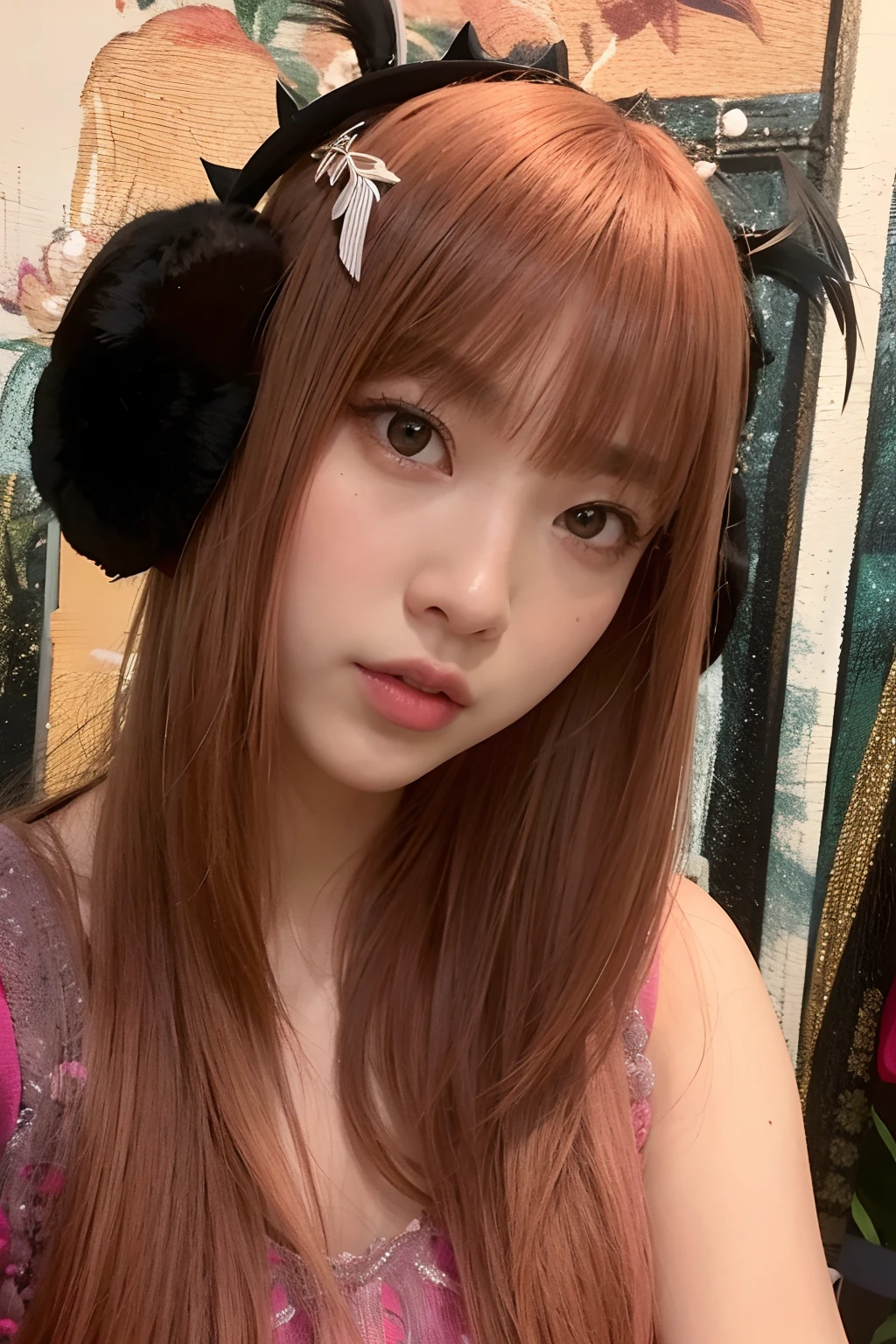 arafed asian woman with long hair wearing a headband and a bow, lalisa manobal, lalisa manoban of blackpink, jossi of blackpink, chiho, roseanne park of blackpink, ayaka, portrait of jossi of blackpink, the hime cut, shiori teshirogi, with bangs, rena nounen style 3/4