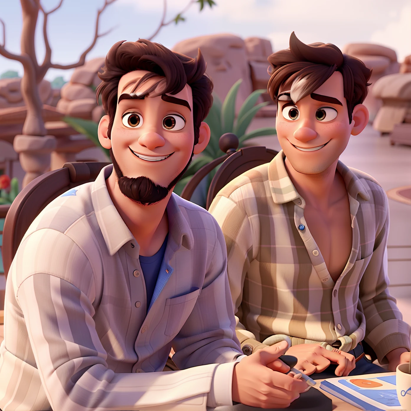 Dois homens estilo disney pixar,
alta qualidade, melhor qualidade